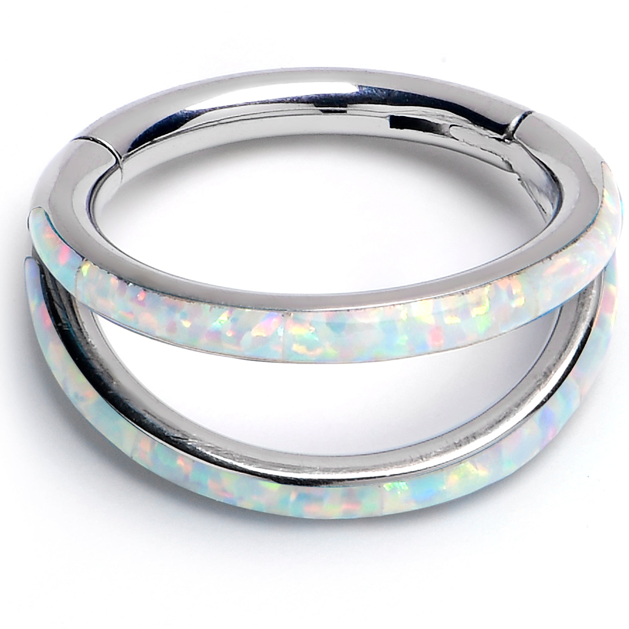 16 Gauge 5/16 White Synthetic Opal ASTM F-136 Implant Grade Titanium Double Hinged Segment Ring