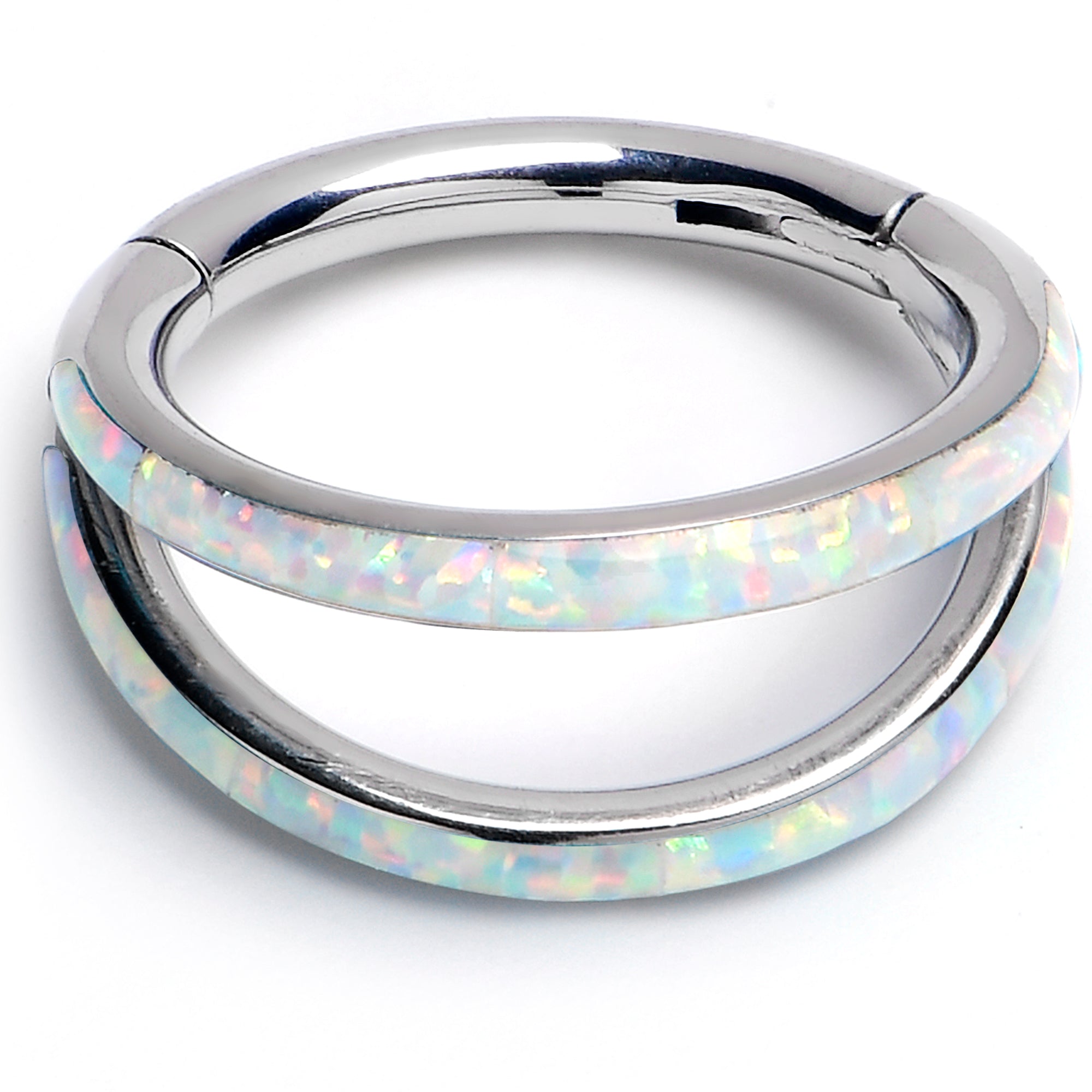 16G 5/16 White Synthetic Opal ASTM F-136 Implant Grade Titanium Double Hinged Segment Ring
