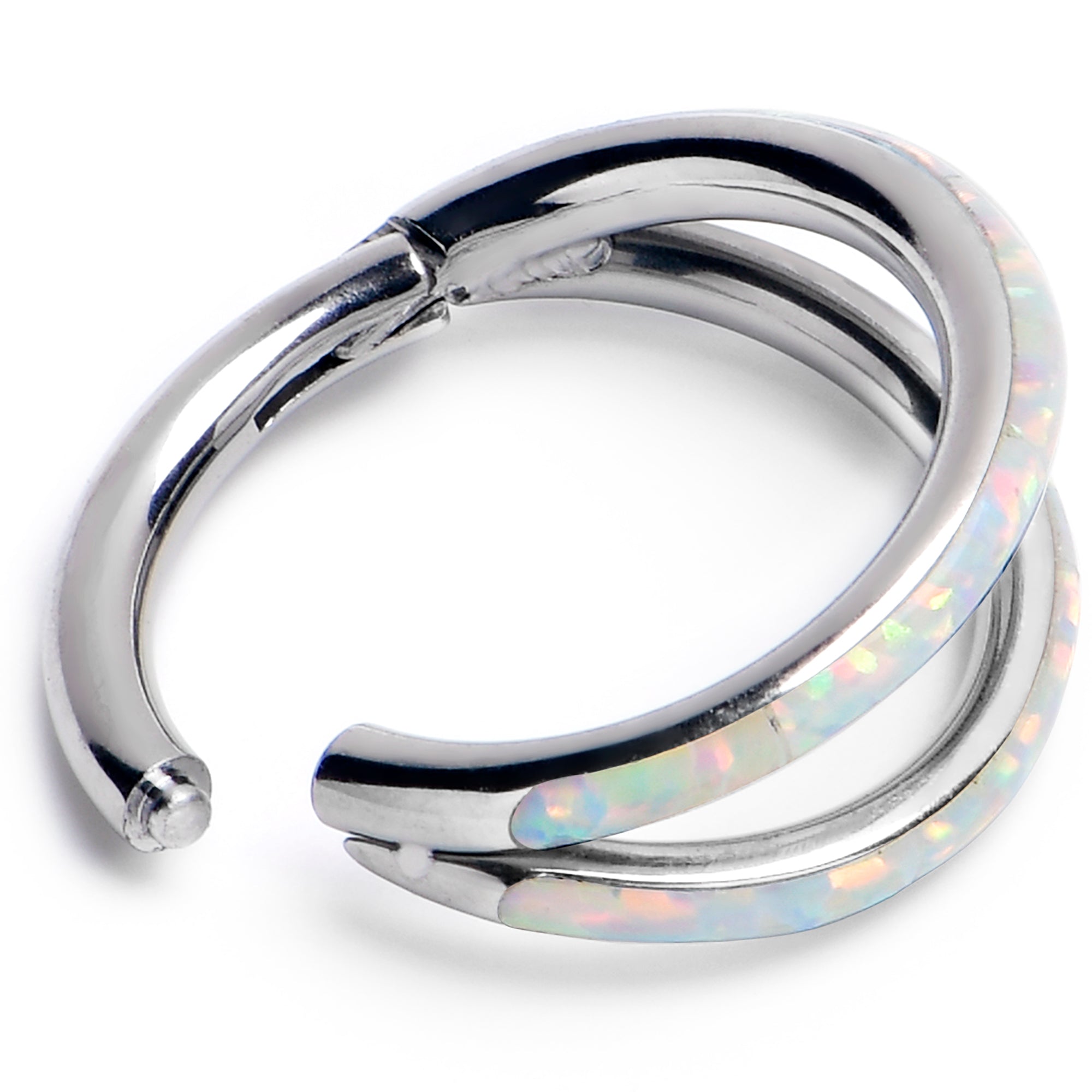 16 Gauge 5/16 White Synthetic Opal ASTM F-136 Implant Grade Titanium Double Hinged Segment Ring