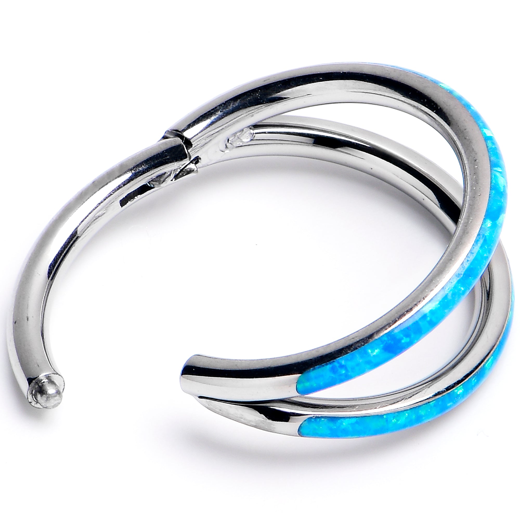 16G 3/8 Blue Synthetic Opal ASTM F-136 Implant Grade Titanium Double Hinged Segment Ring