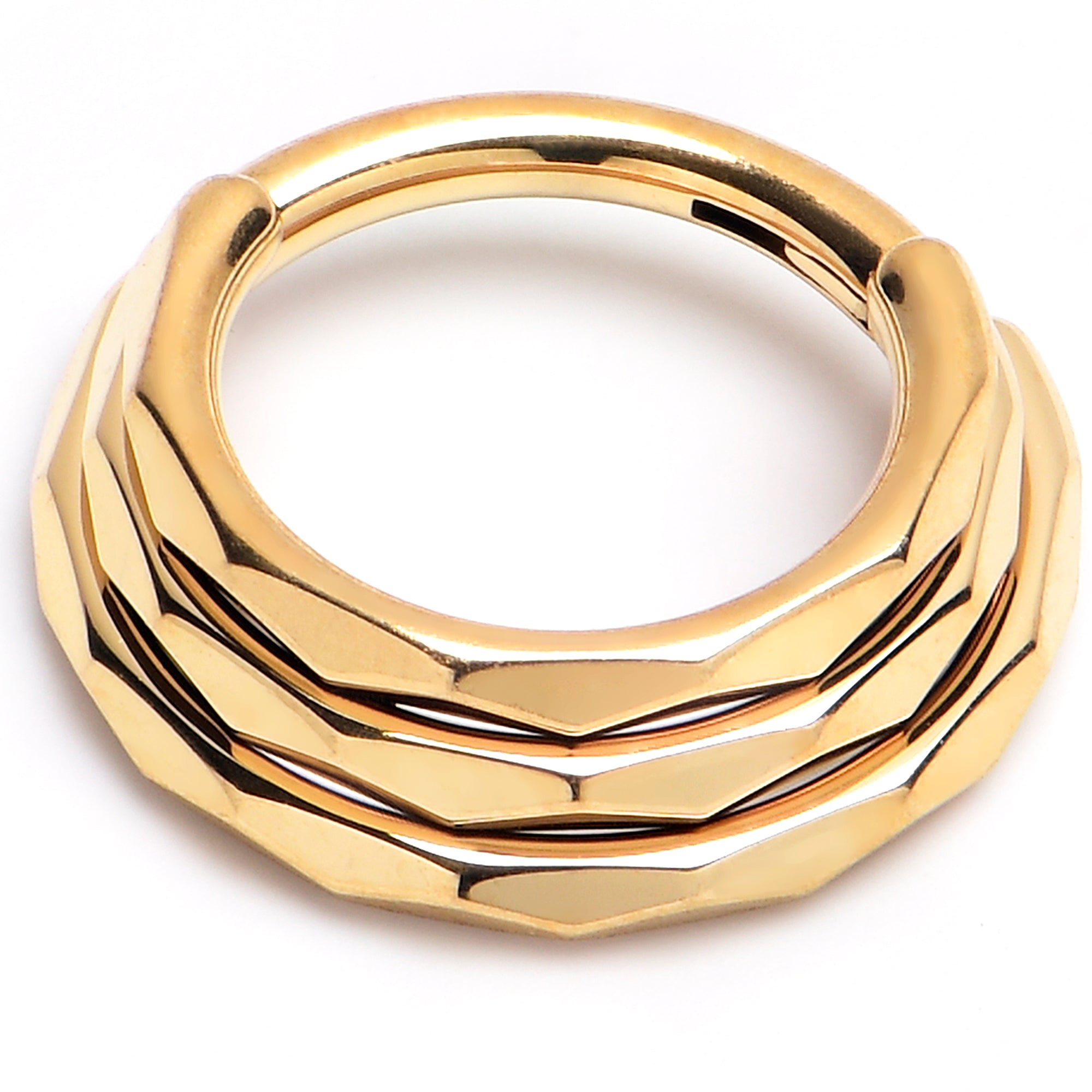 16G 5/16 Gold PVD Faceted Triple Stack Hoop Titanium Hinged Segment Ring