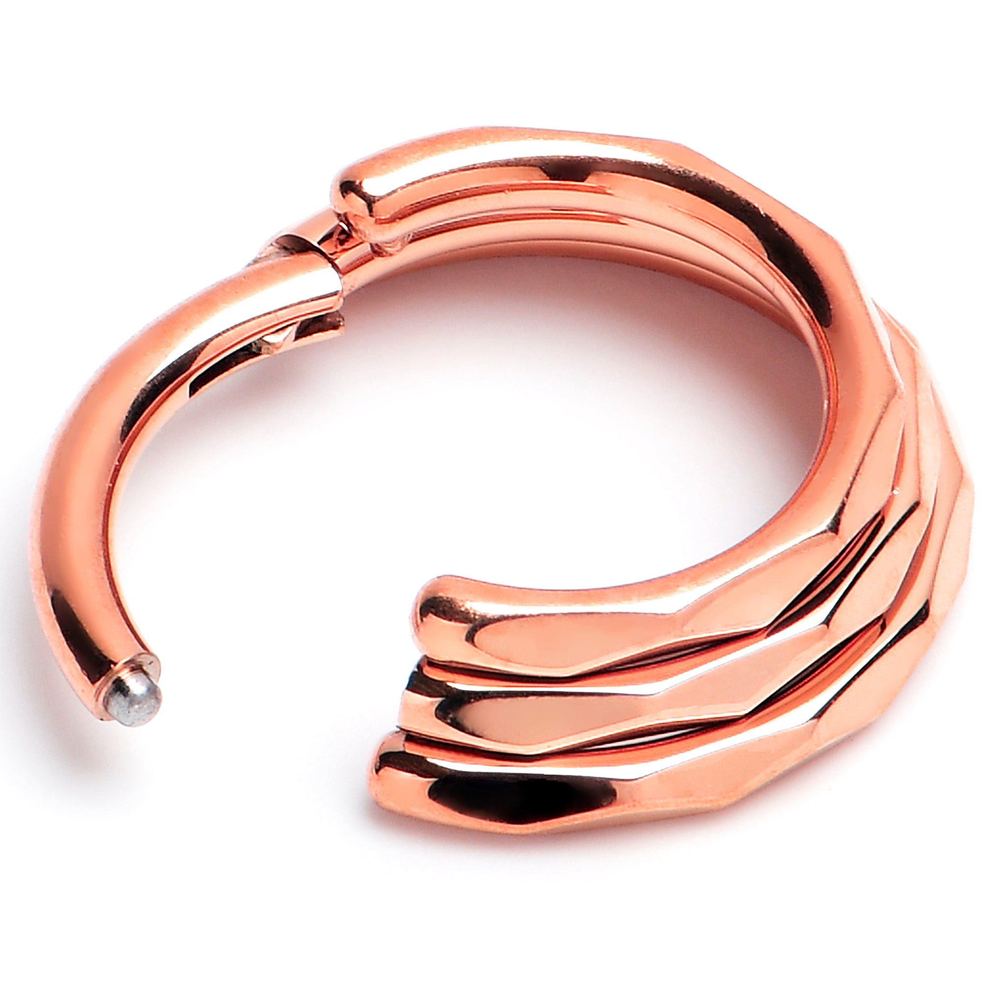 16G 5/16 Rose Gold PVD Faceted Triple Stack Hoop Titanium Hinged Segment Ring