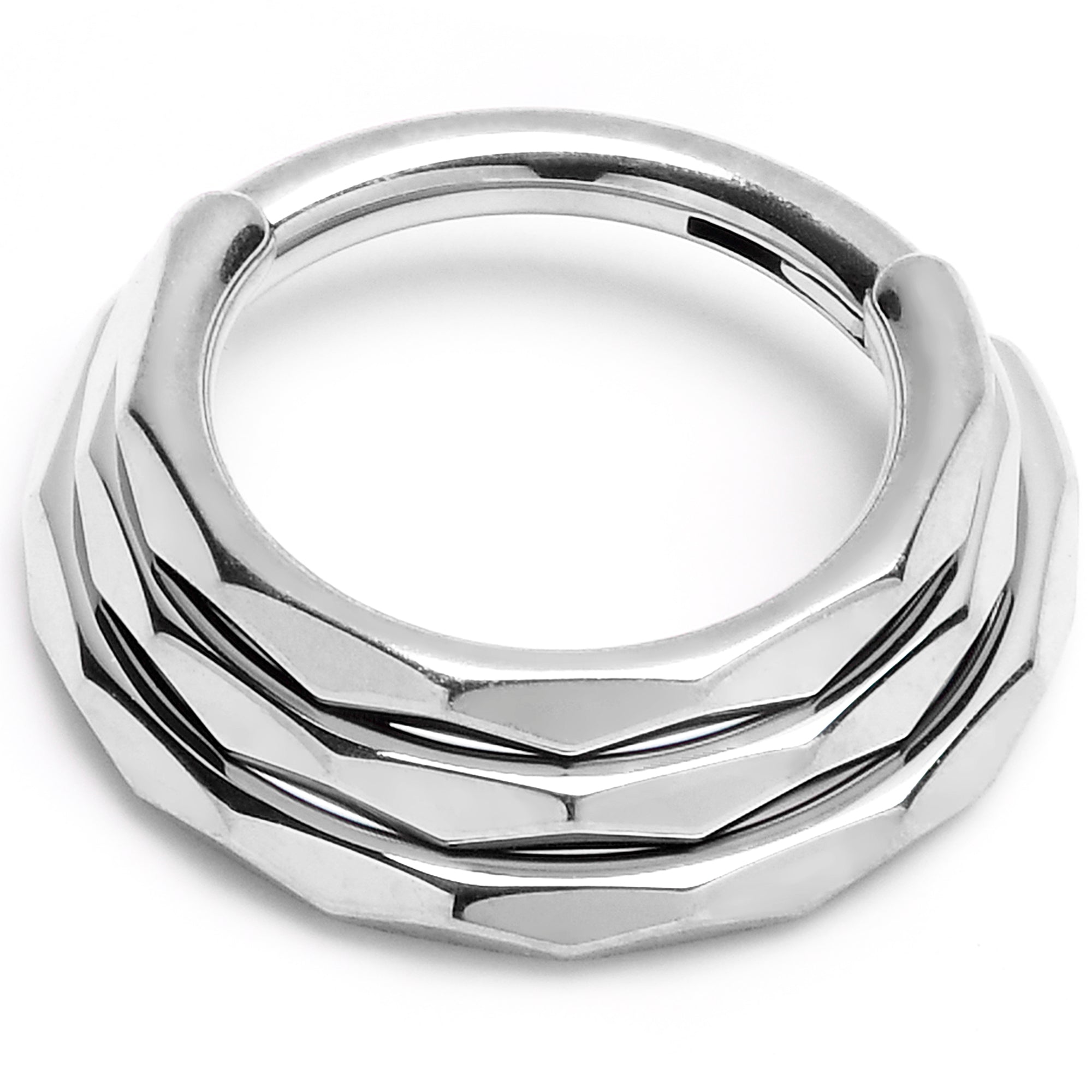 16G 5/16 Faceted Triple Stack Hoop Titanium Hinged Segment Ring