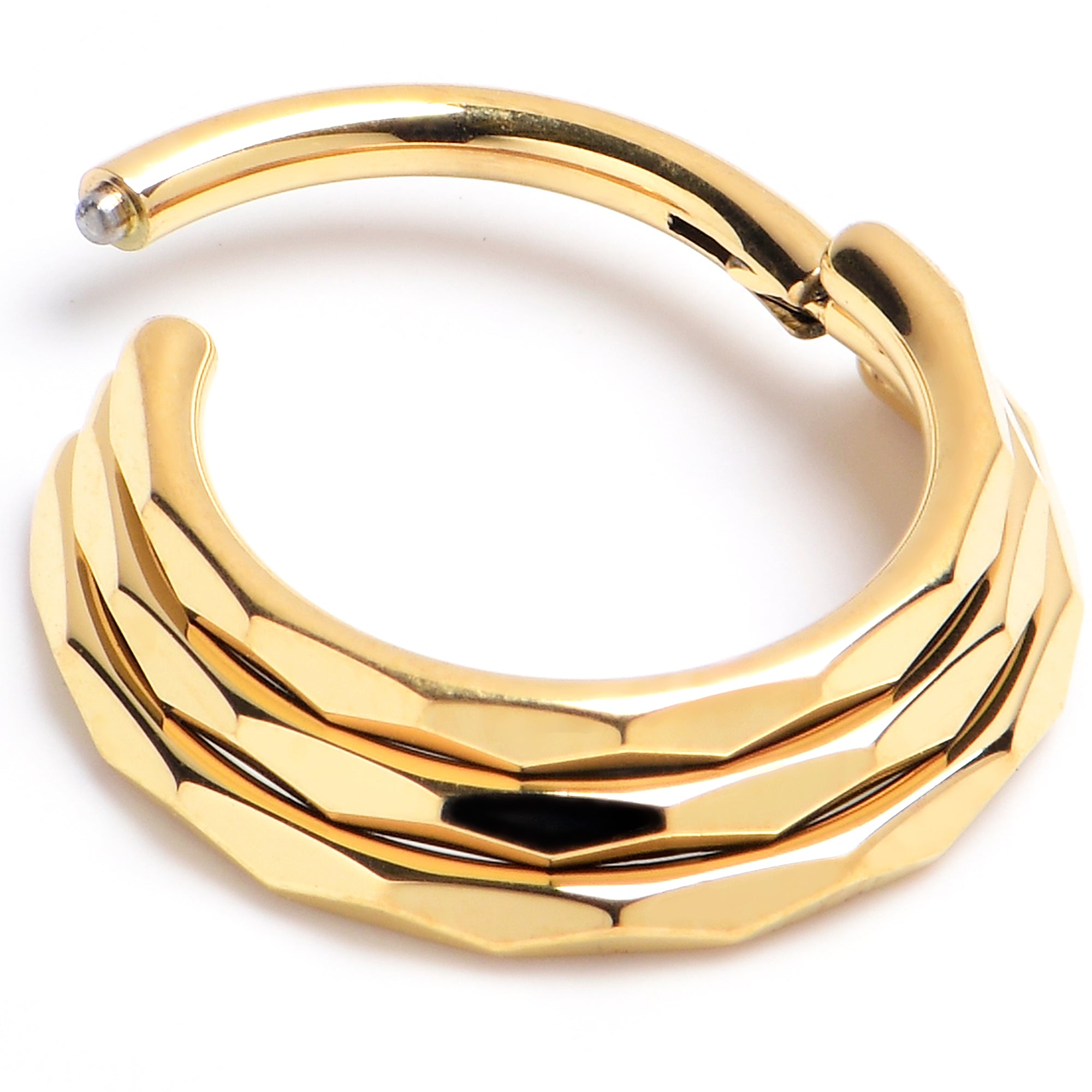 16G 3/8 Gold PVD Faceted Triple Stack Hoop Titanium Hinged Segment Ring