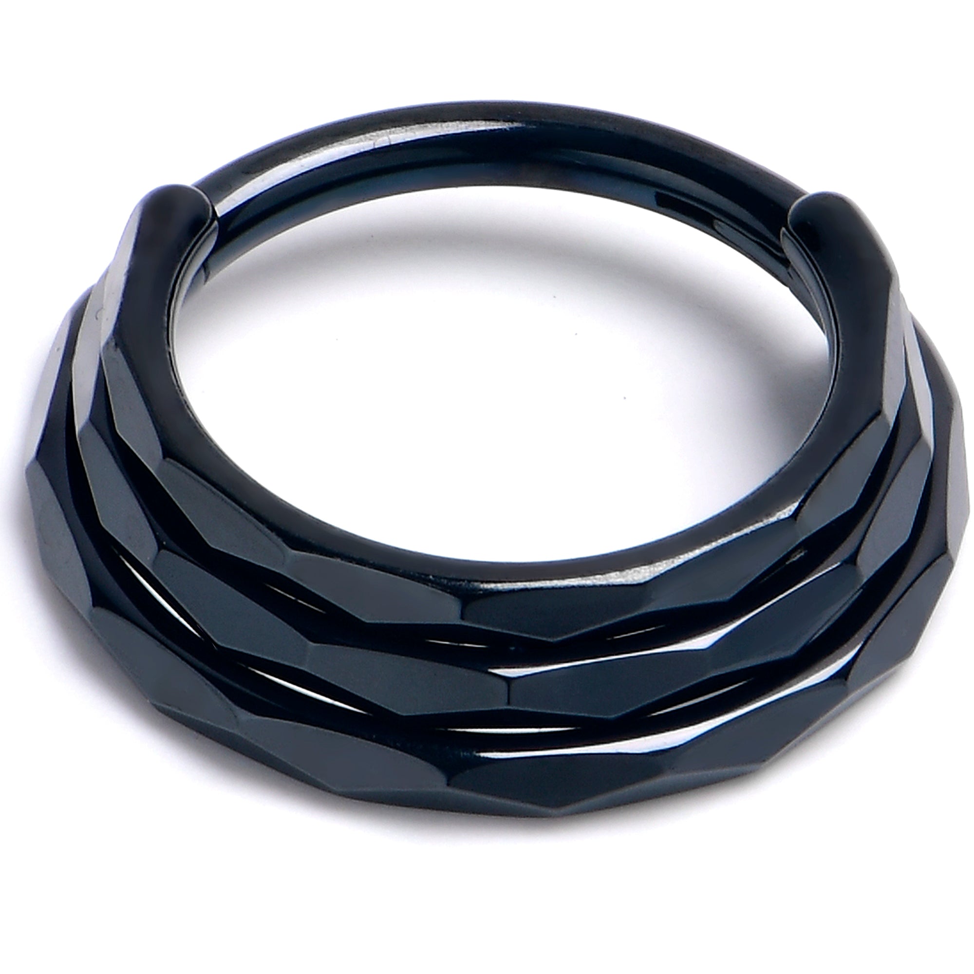 16 Gauge 3/8 Black PVD Faceted Triple Stack Hoop Titanium Hinged Segme