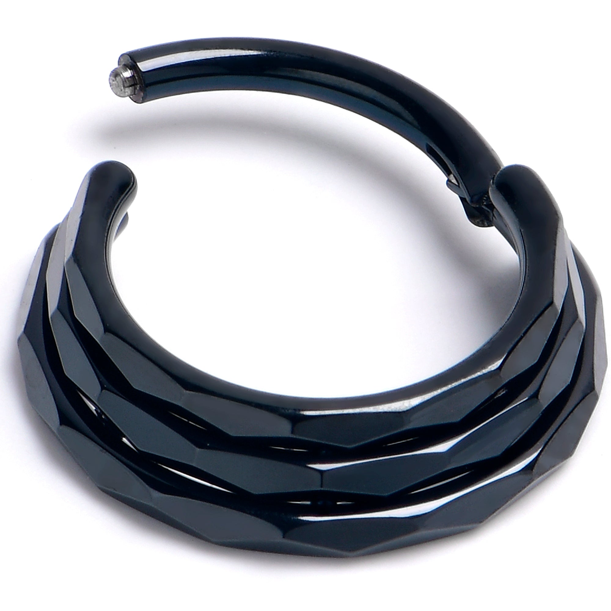 16G 3/8 Black PVD Faceted Triple Stack Hoop Titanium Hinged Segment Ring