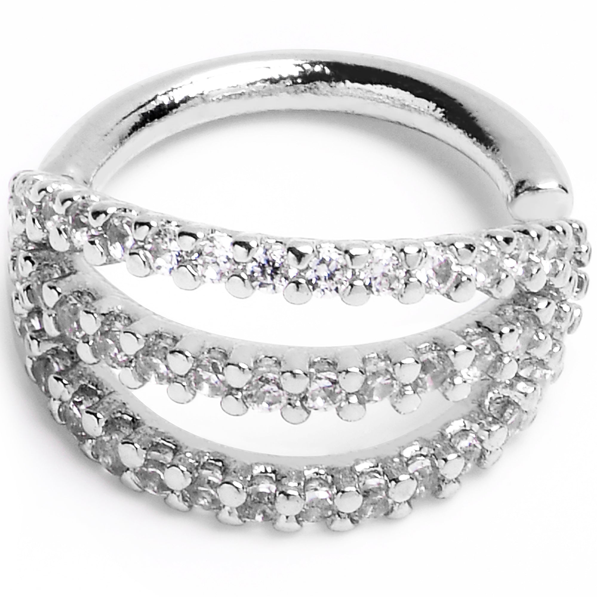 16G 5/16 Clear CZ Gem Faux Triple Hoop Closure Ring