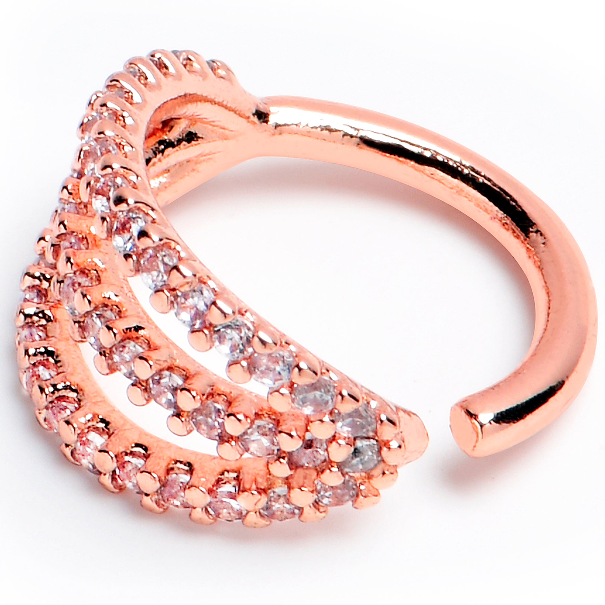 16G 5/16 Clear CZ Gem Rose Gold Tone Faux Triple Hoop Closure Ring