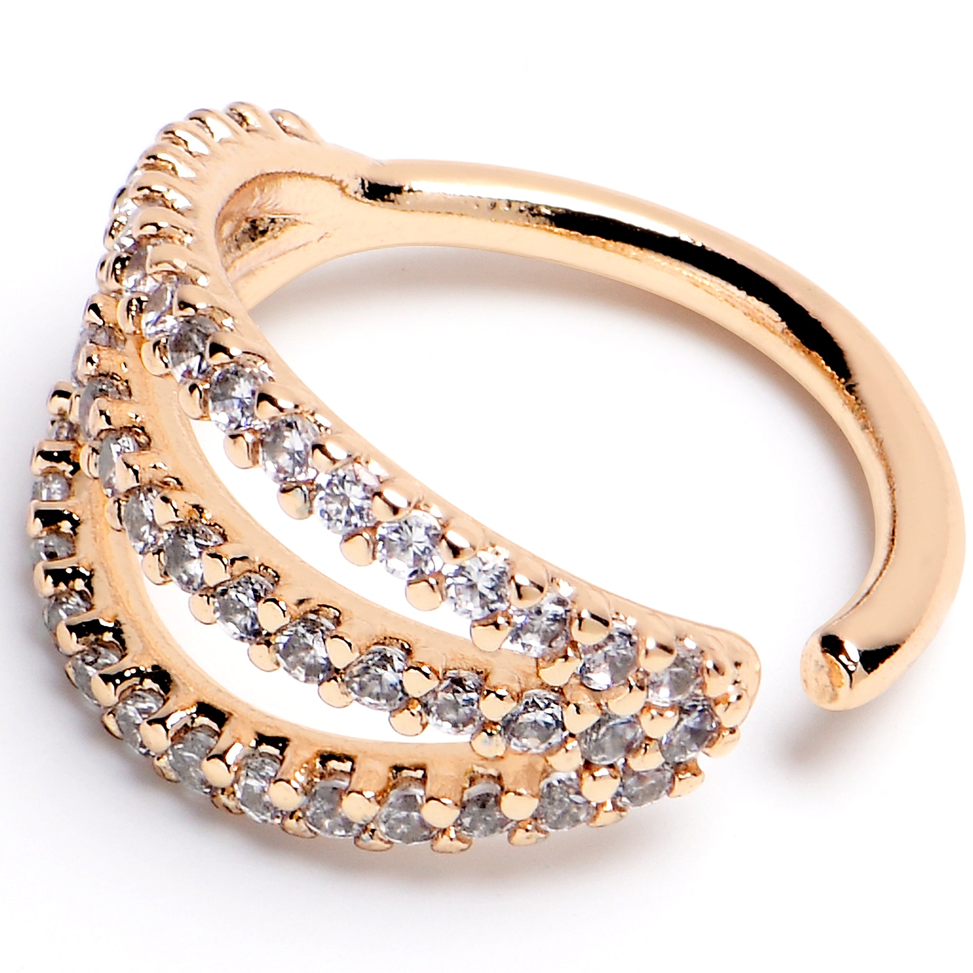 16G 3/8 Clear CZ Gem Gold Tone Faux Triple Hoop Closure Ring