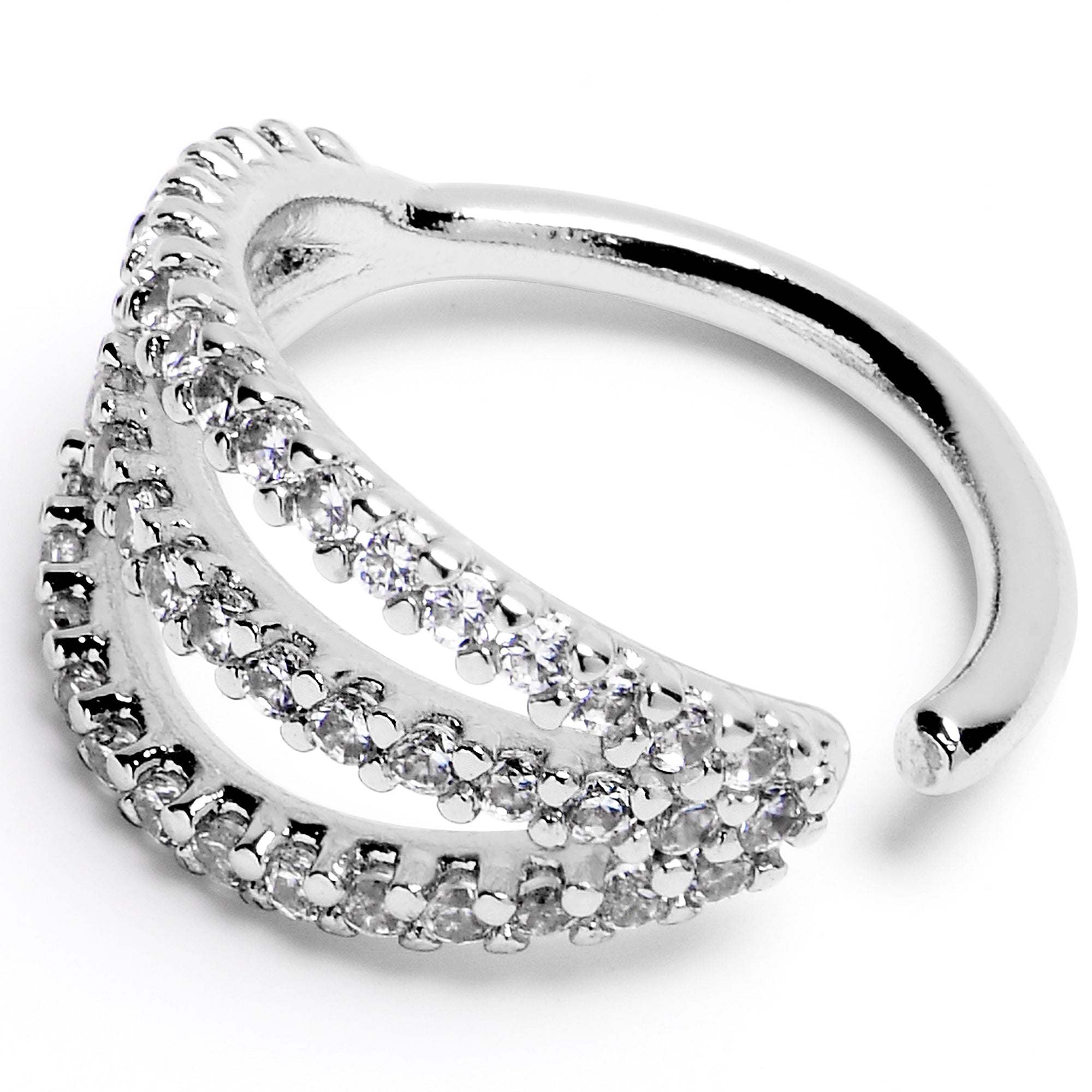 16G 3/8 Clear CZ Gem Faux Triple Hoop Closure Ring