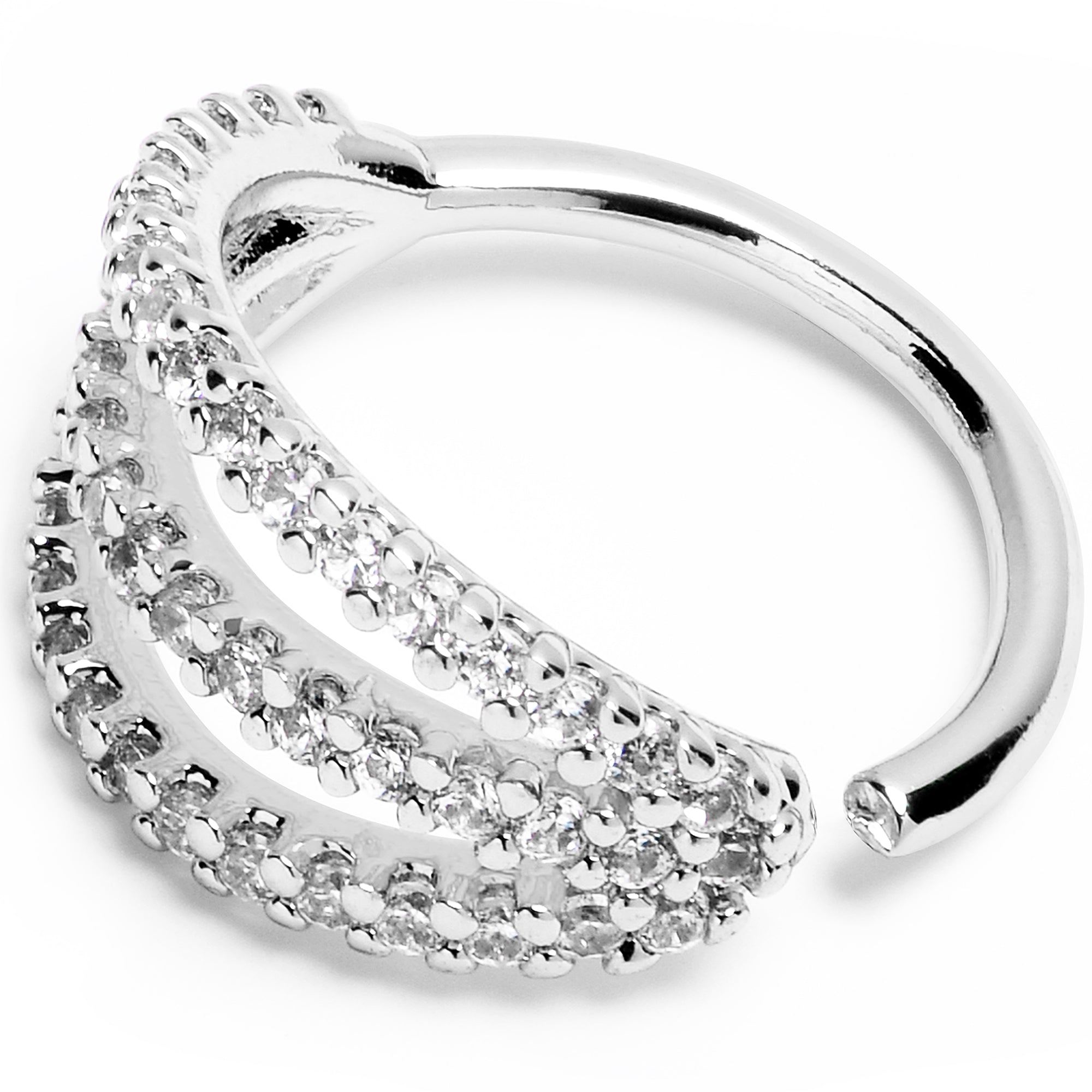 18G 3/8 Clear CZ Gem Faux Triple Hoop Closure Ring