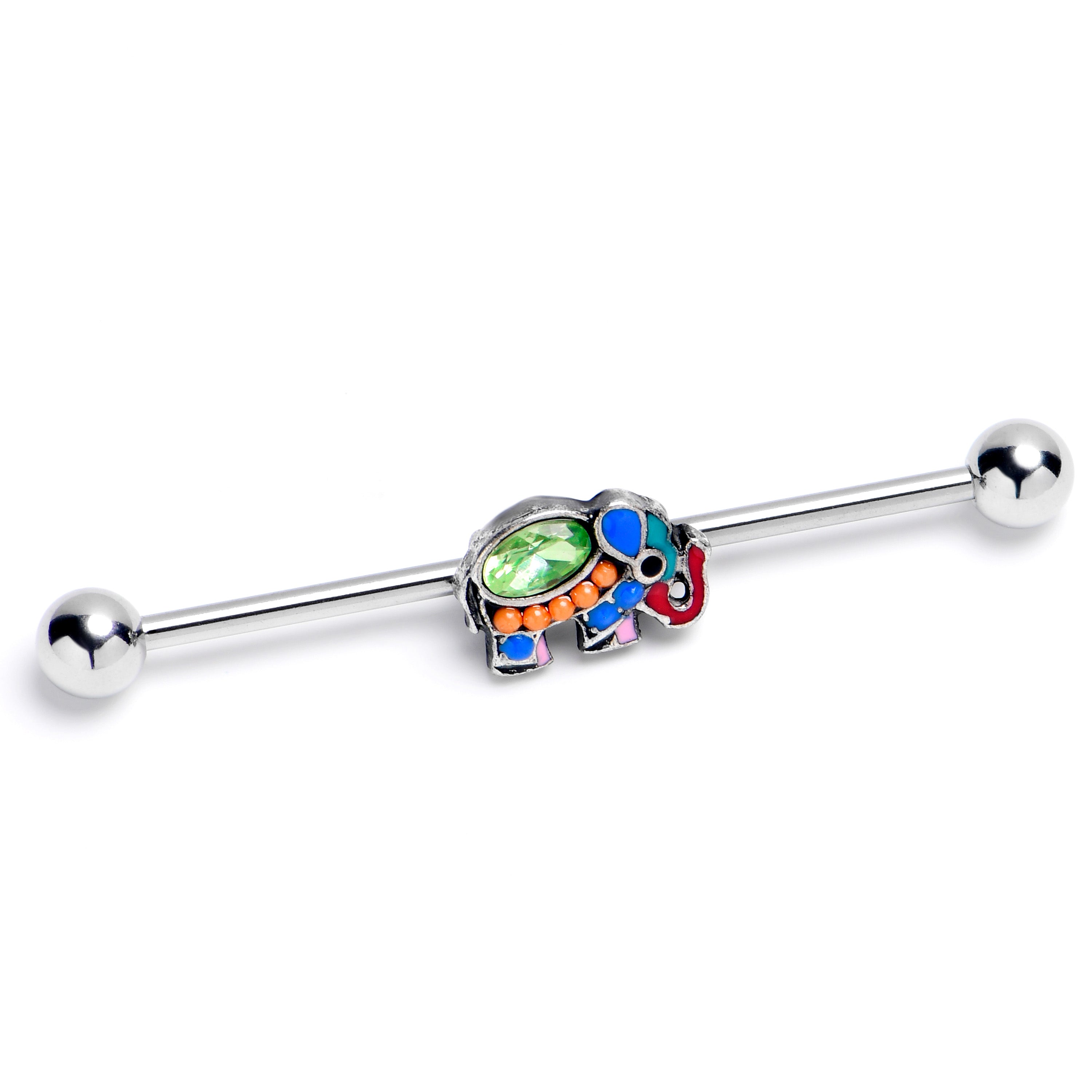 14G Green Gem Colorful Elephant Industrial Barbell 38mm