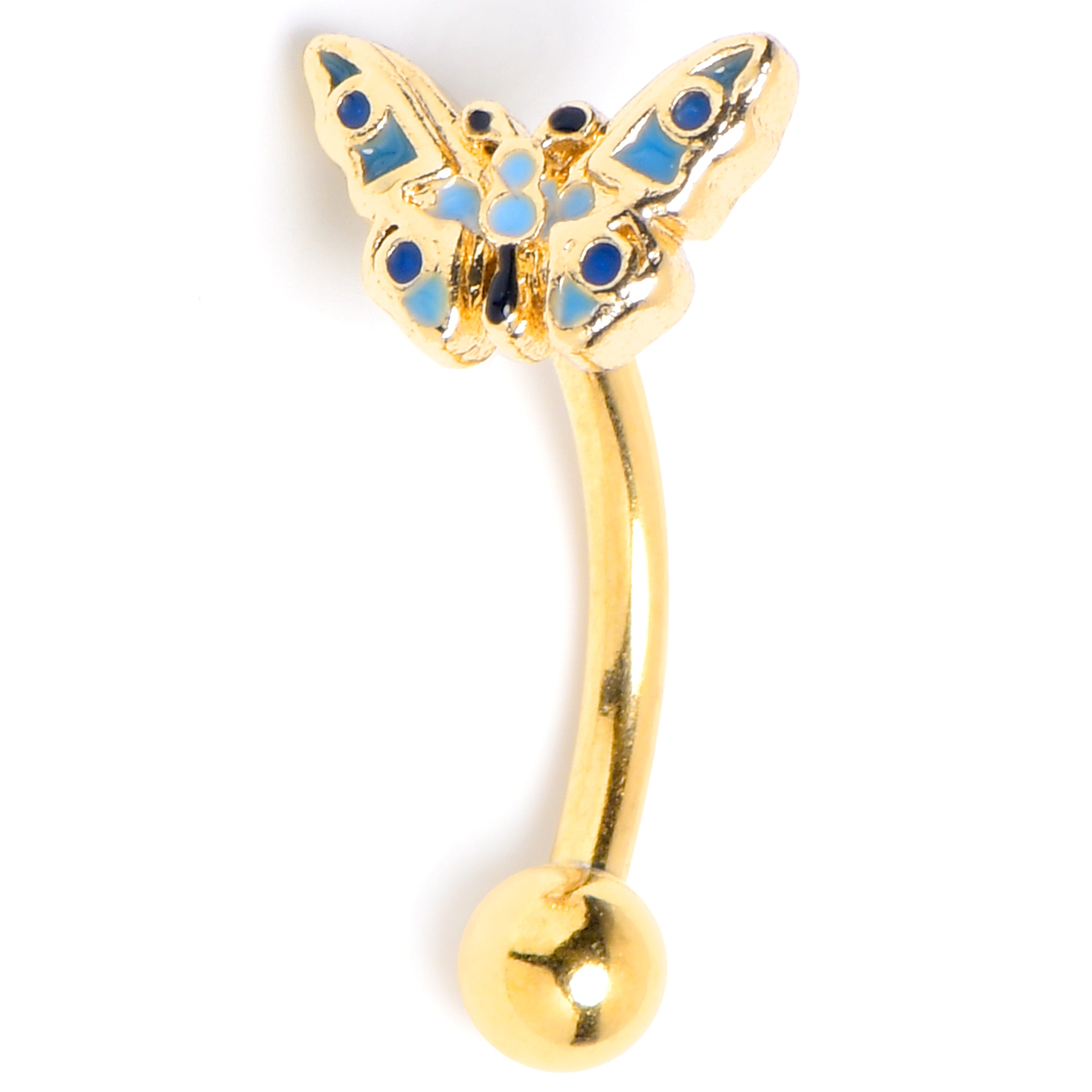 16 Gauge 5/16 Gold Tone Evening Butterfly Curved Eyebrow Ring