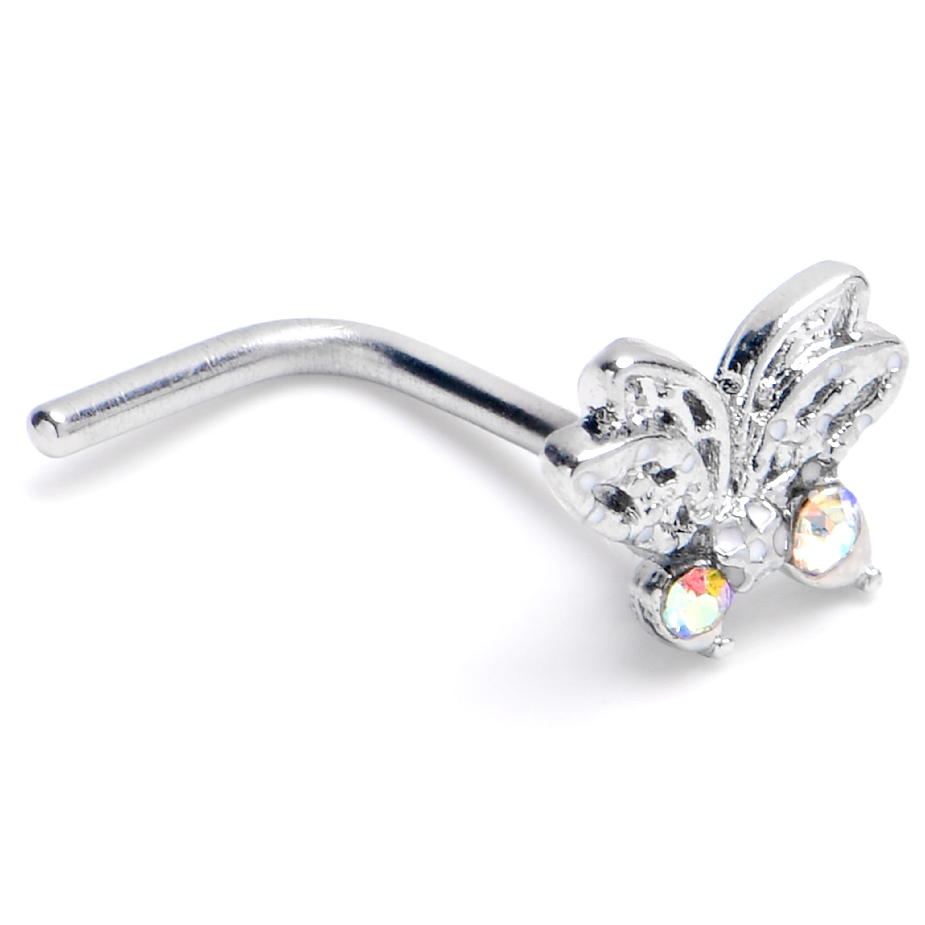 20G 7mm Aurora Gem Ultra Drama Butterfly L Shape Nose Ring