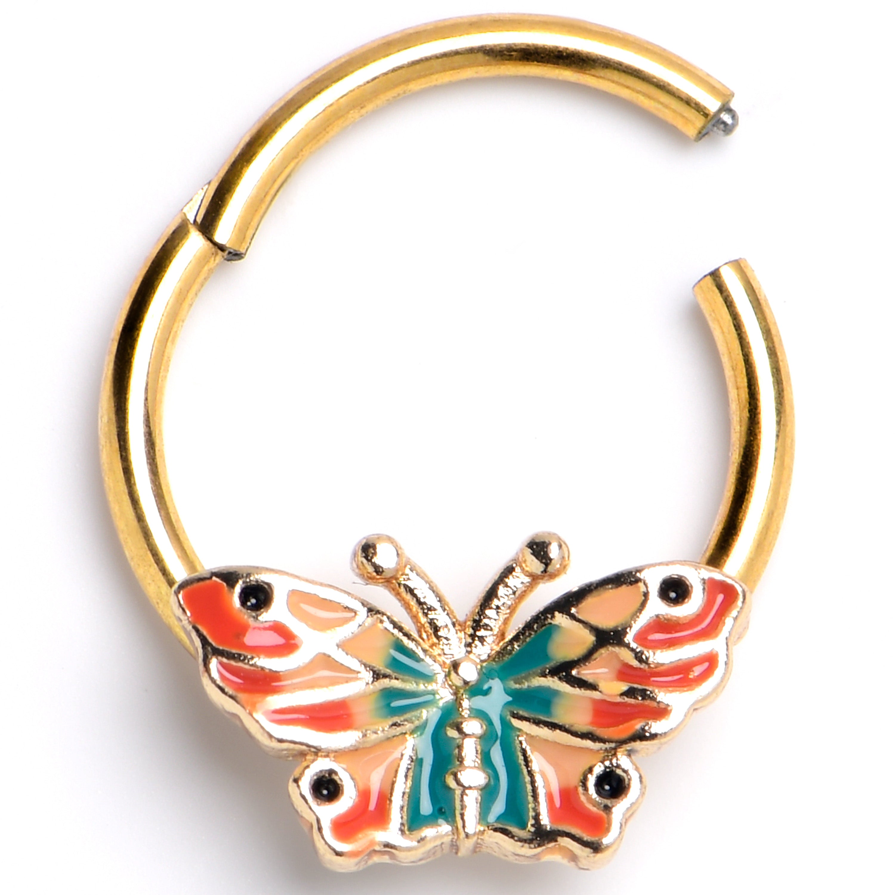 16G 3/8 Gold Tone Sunrise Butterfly Hinged Segment Ring