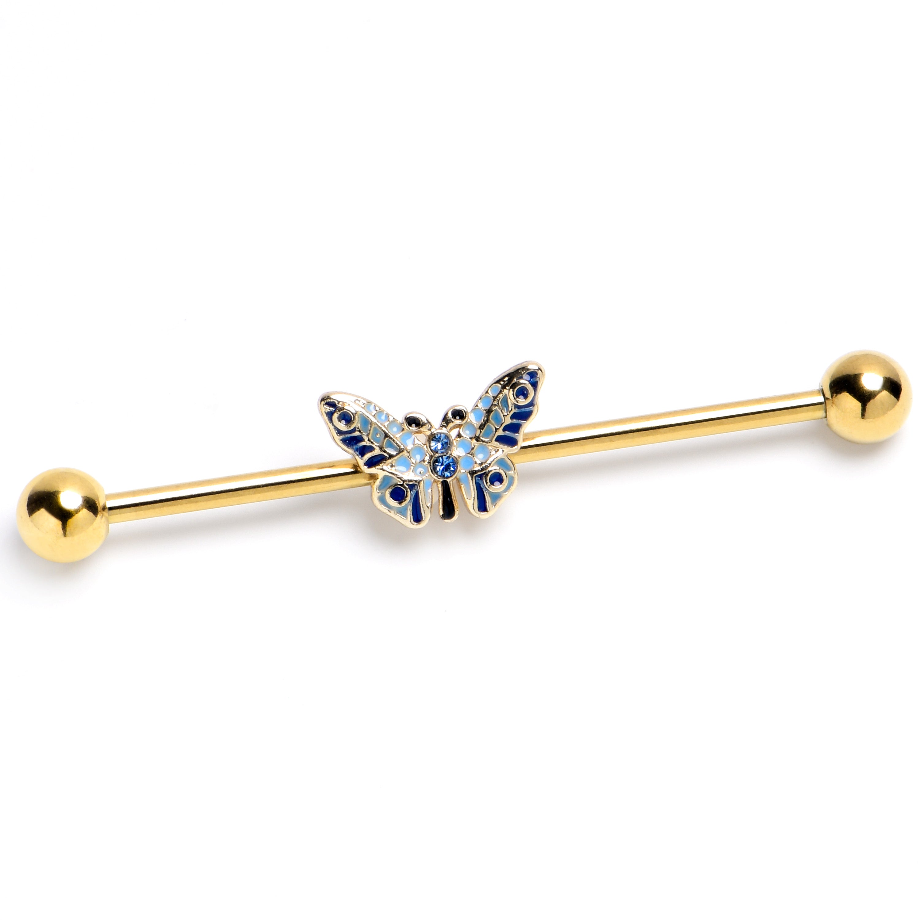 14G Gold Tone Evening Butterfly Industrial Barbell 38mm