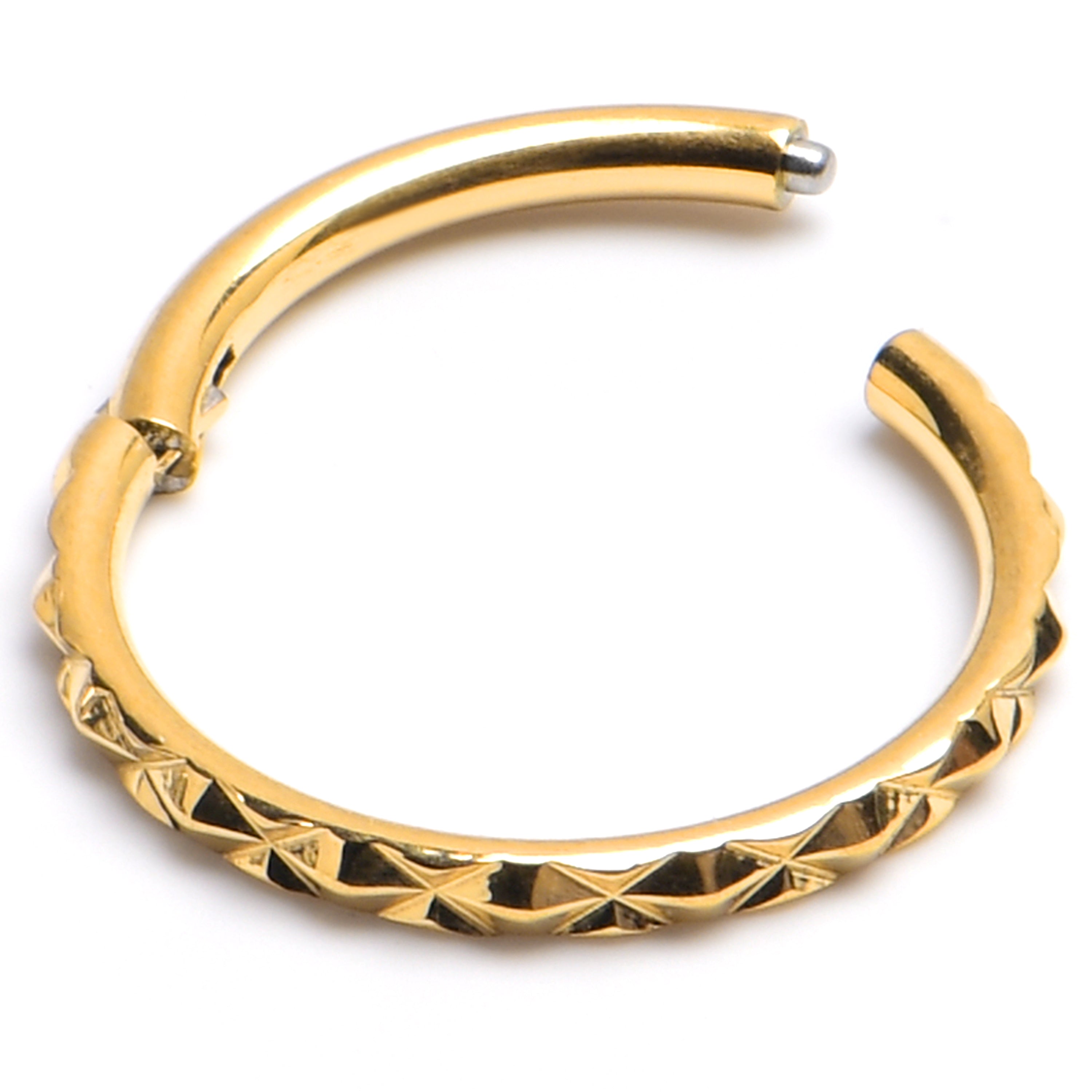 16G 3/8 Gold Tone Punk Texture Precision Hinge Segment Ring