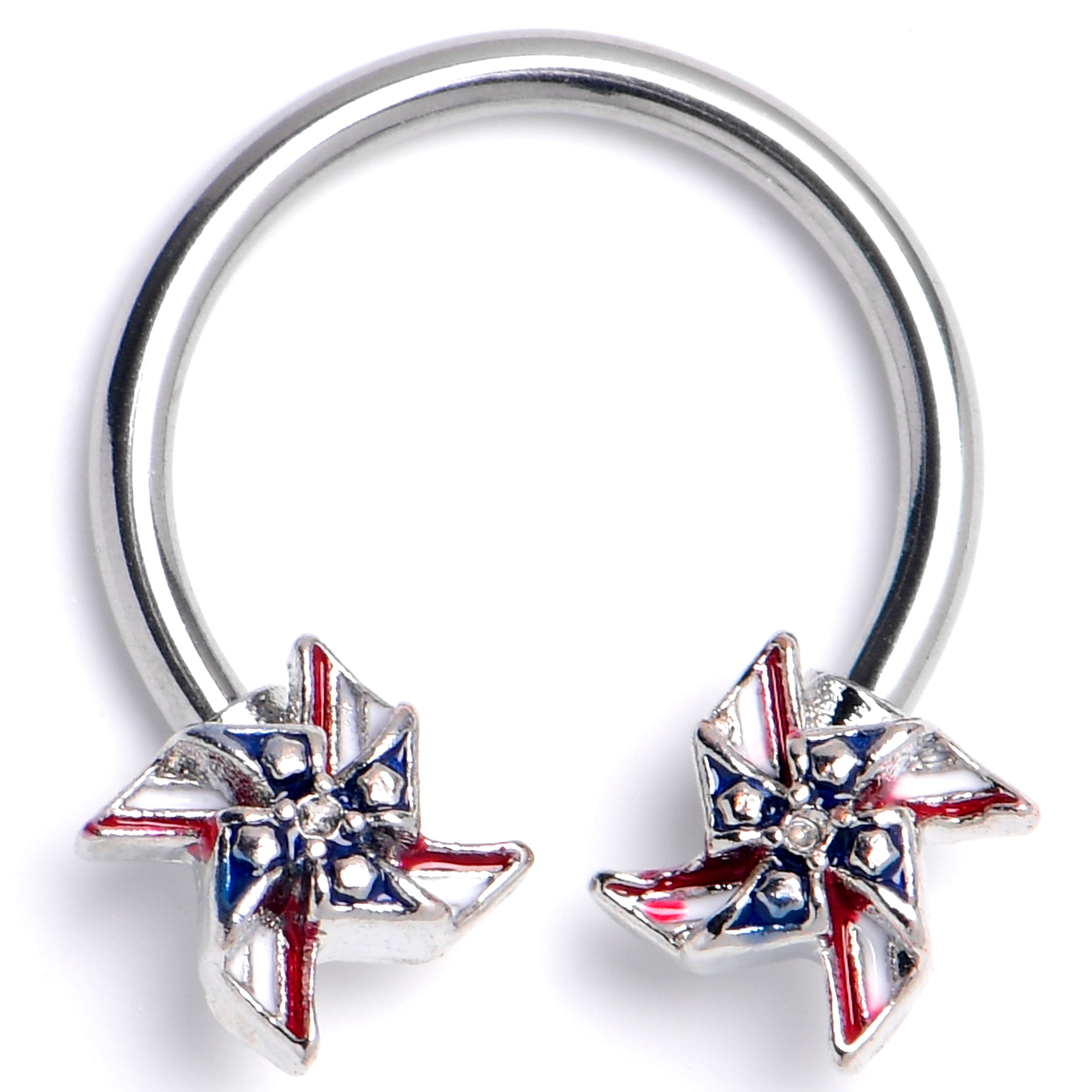 16G 3/8 Clear Gem Festive Pinwheel Horseshoe Circular Barbell