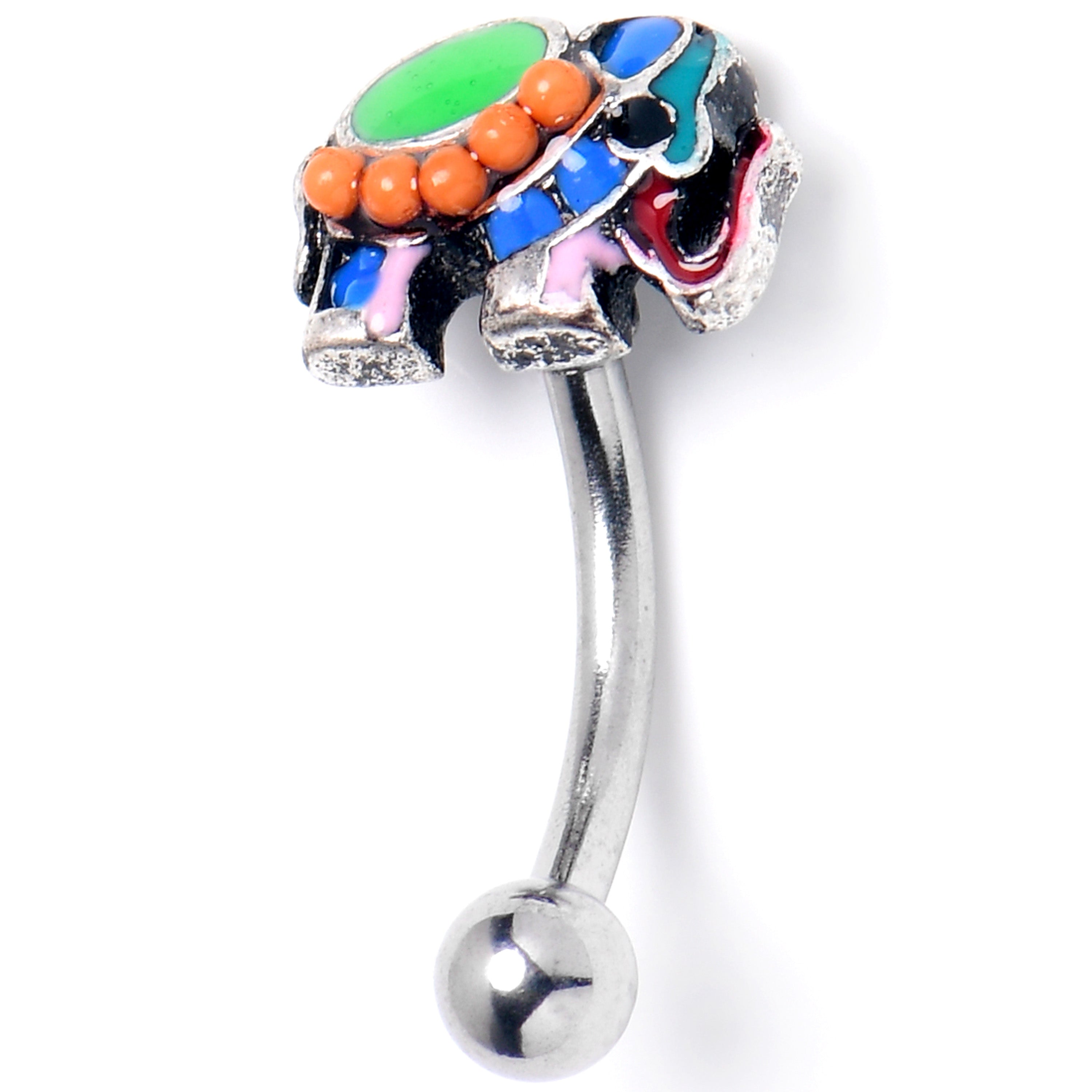 16 Gauge 5/16 Colorful Elephant Curved Eyebrow Ring