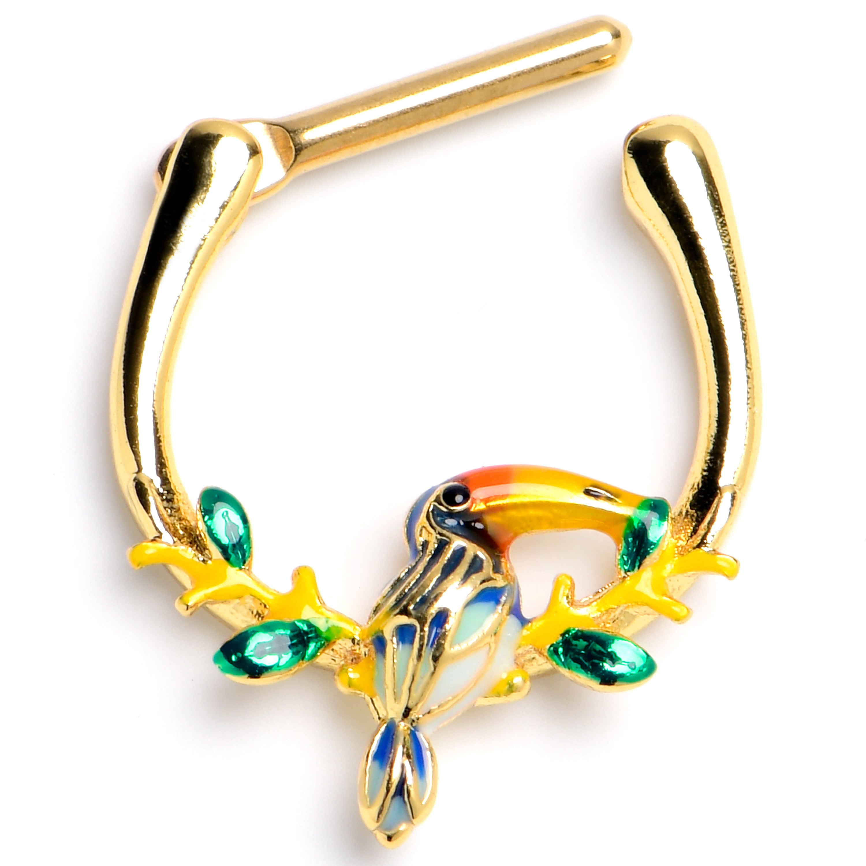 16G 5/16 Green Gem Gold Tone Tropical Toucan Cartilage Clicker