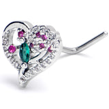 20 Gauge 7mm Emerald Passion Gem Heart L Shape Nose Ring