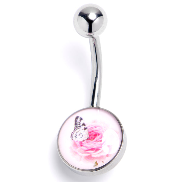 Butterfly Pink Rose Belly Ring