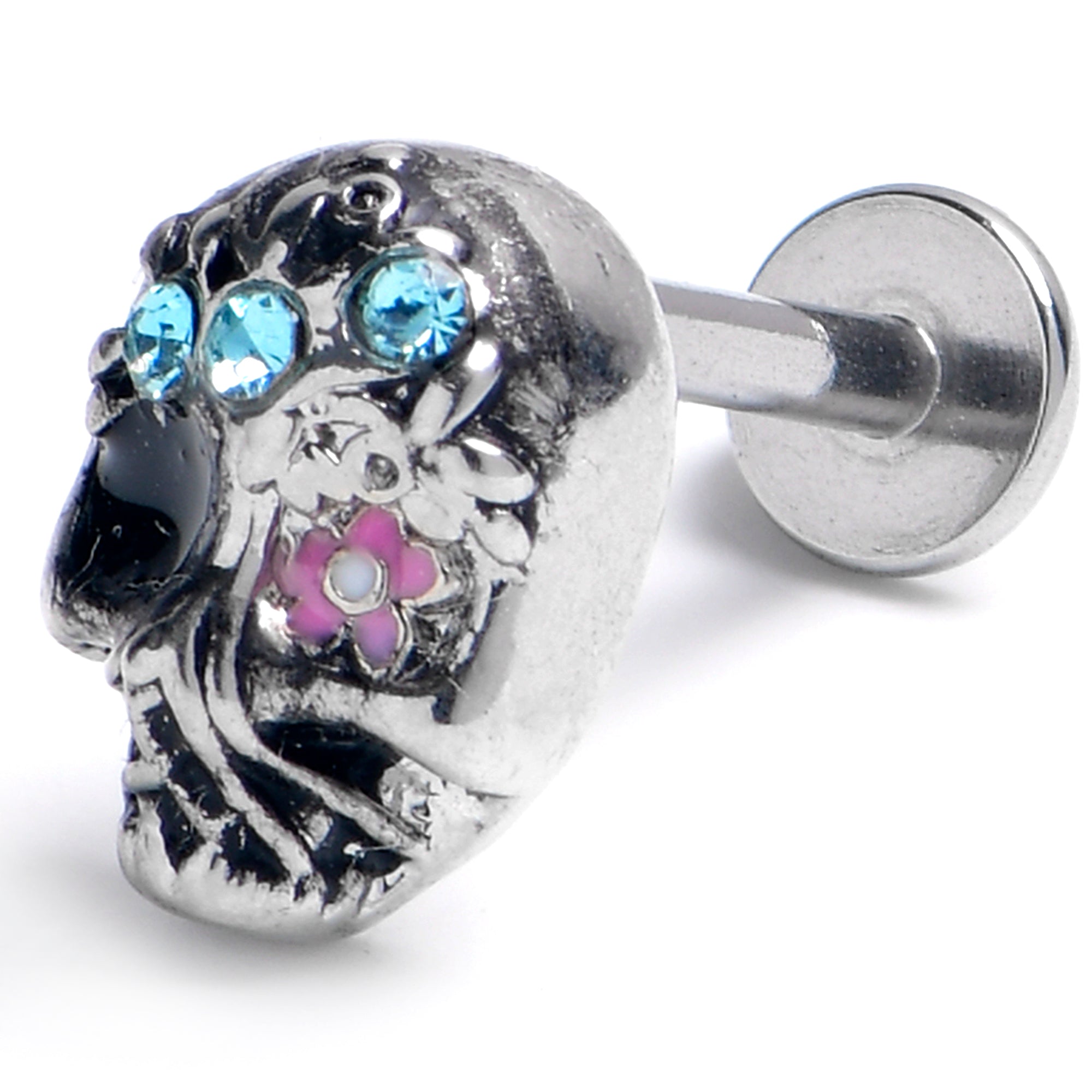 16G 5/16 Blue Gem Stylish Skull Labret Monroe Tragus