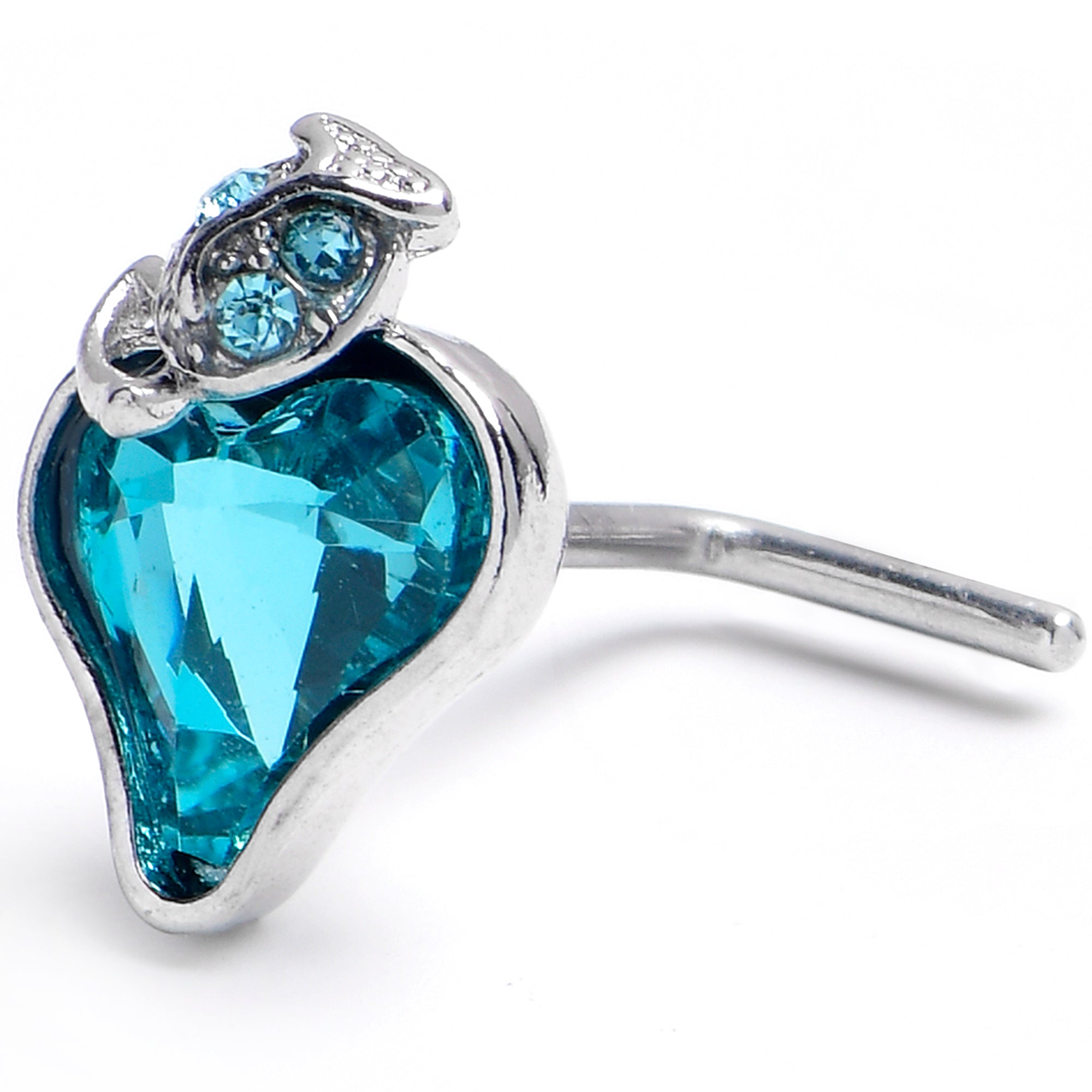 20G 7mm Blue Gem Strawberry Love L Shape Nose Ring