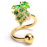 Green Gem Gold Tone Butterfly Grapes Spiral Twister Belly Ring