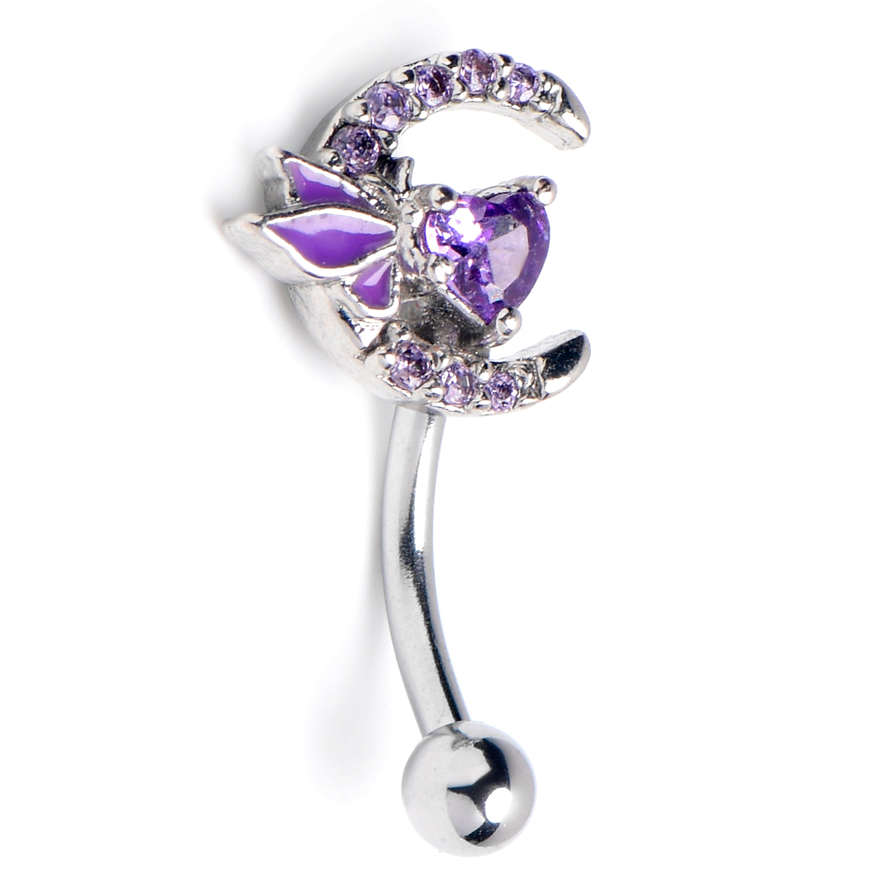 16G 5/16 Purple Gem Butterfly Moon Heart Curved Eyebrow Ring