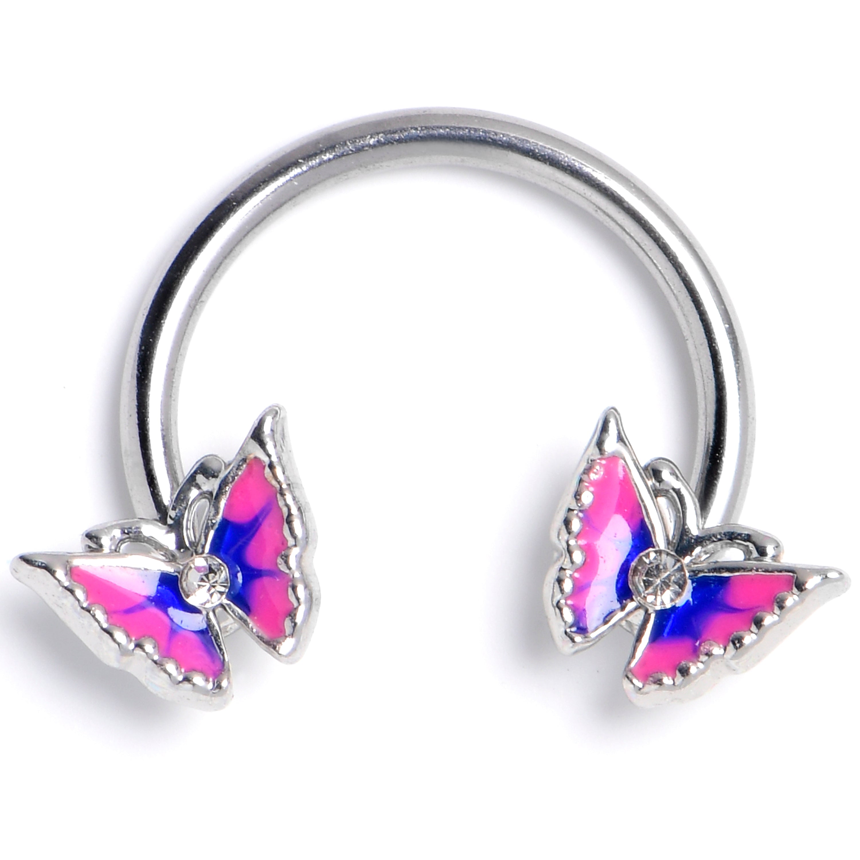 16G 3/8 Clear CZ Gem Butterfly Pink Blue Horseshoe Circular Barbell