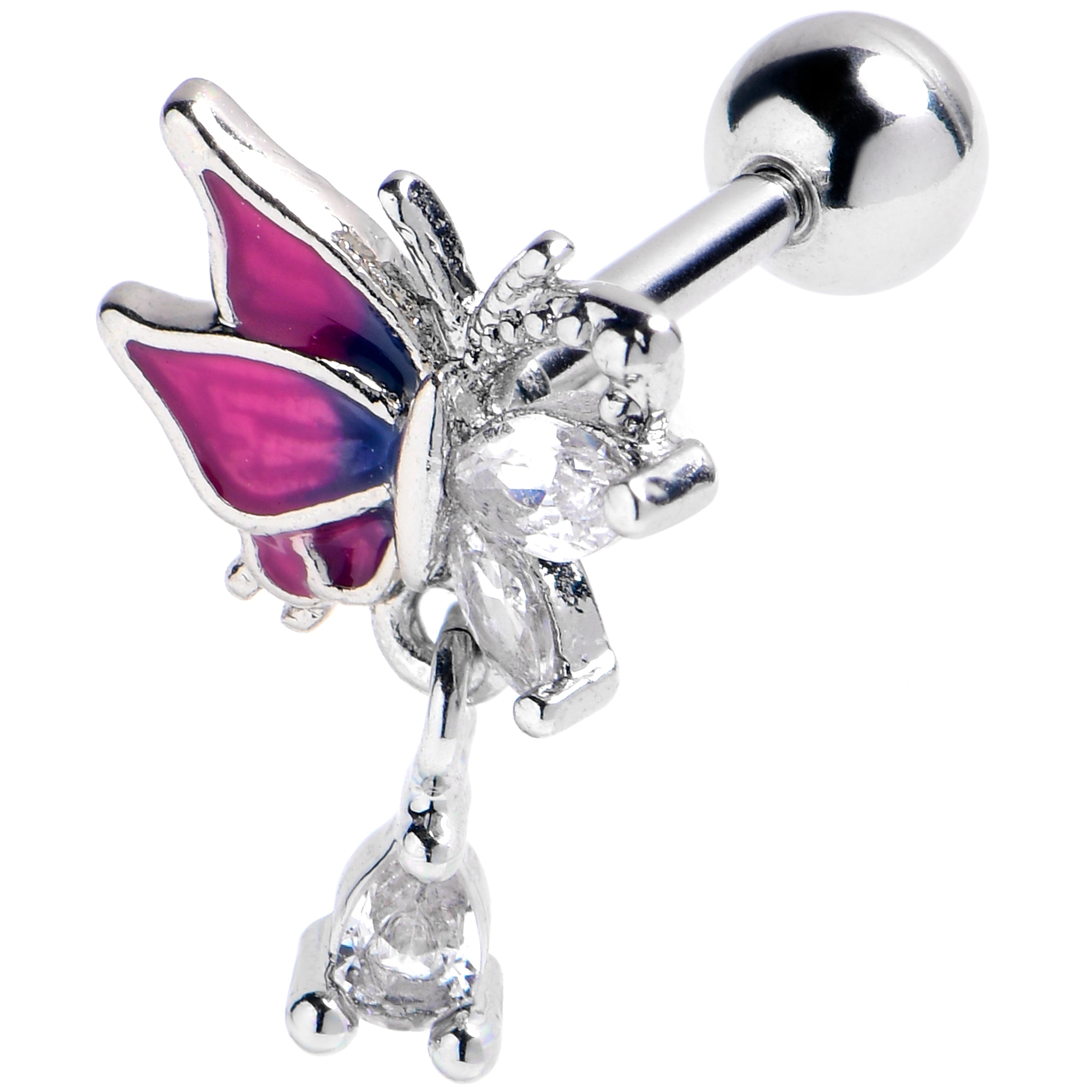 16G 1/4 Clear CZ Gem Dazzling Beauty Purple Cartilage Earring