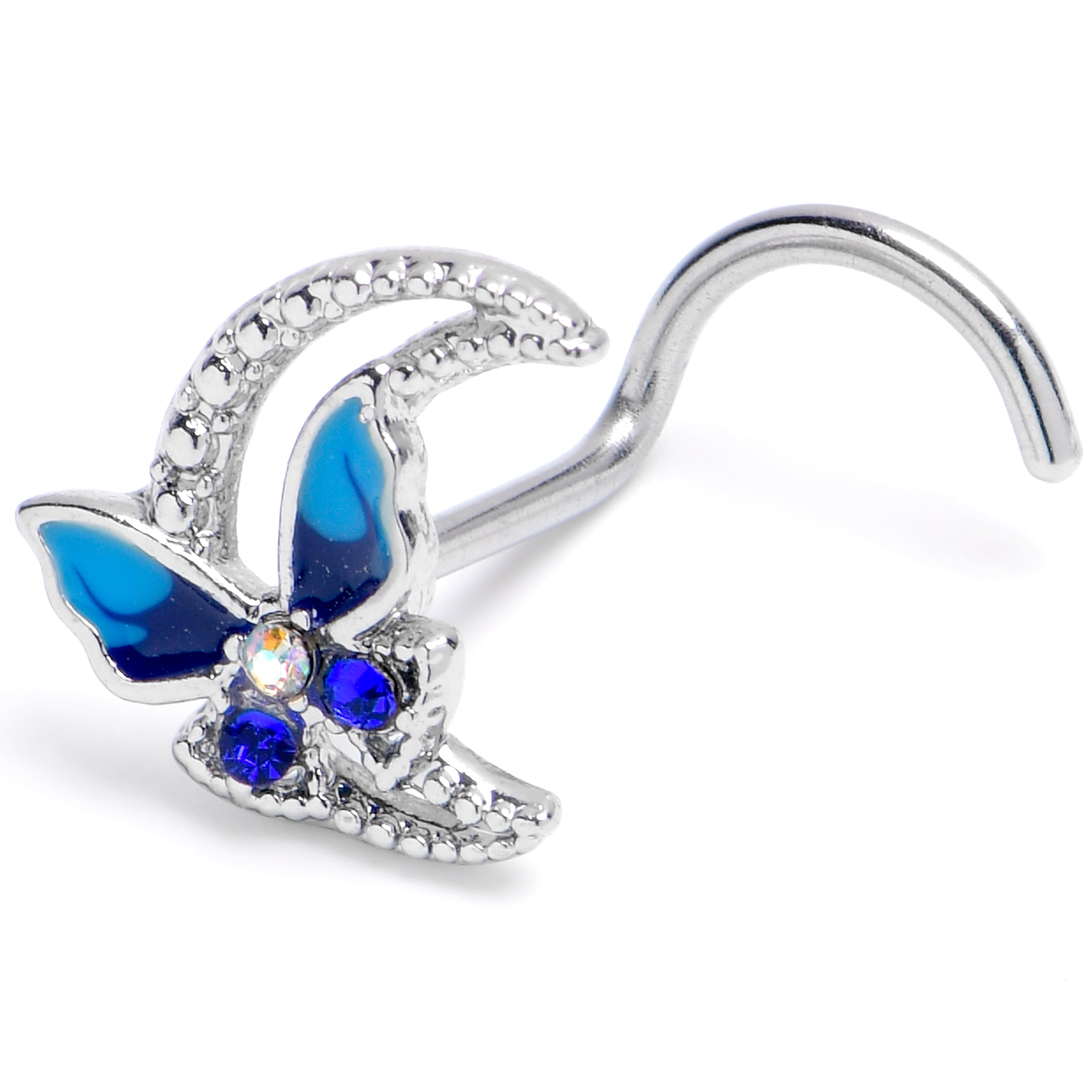20G 7mm Blue Gem Butterfly Blue Beauty Left Side Nose Screw