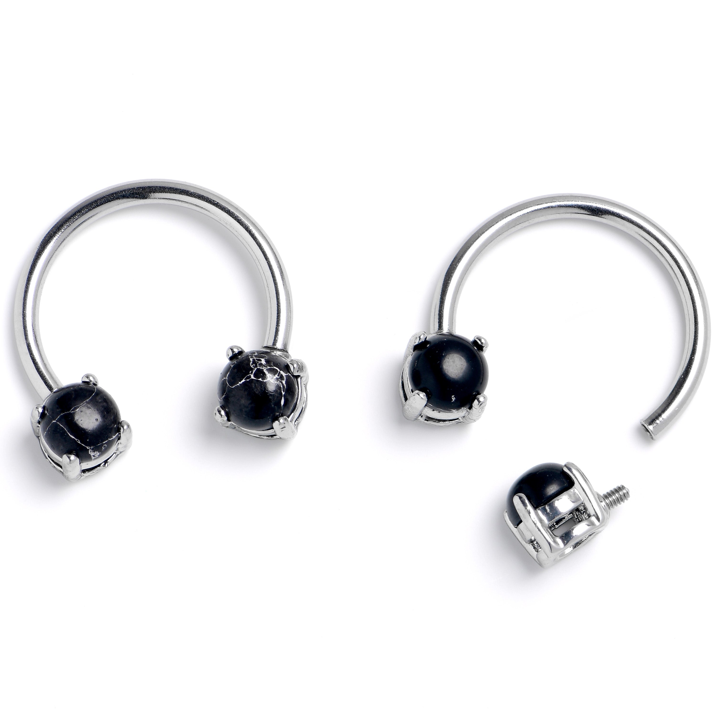14G 9/16 Black Faux Turquoise Internally Threaded Horseshoe Nipple Ring Set