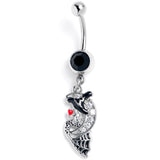 Clear Black Gem Crescent Moon Witch Halloween Dangle Belly Ring