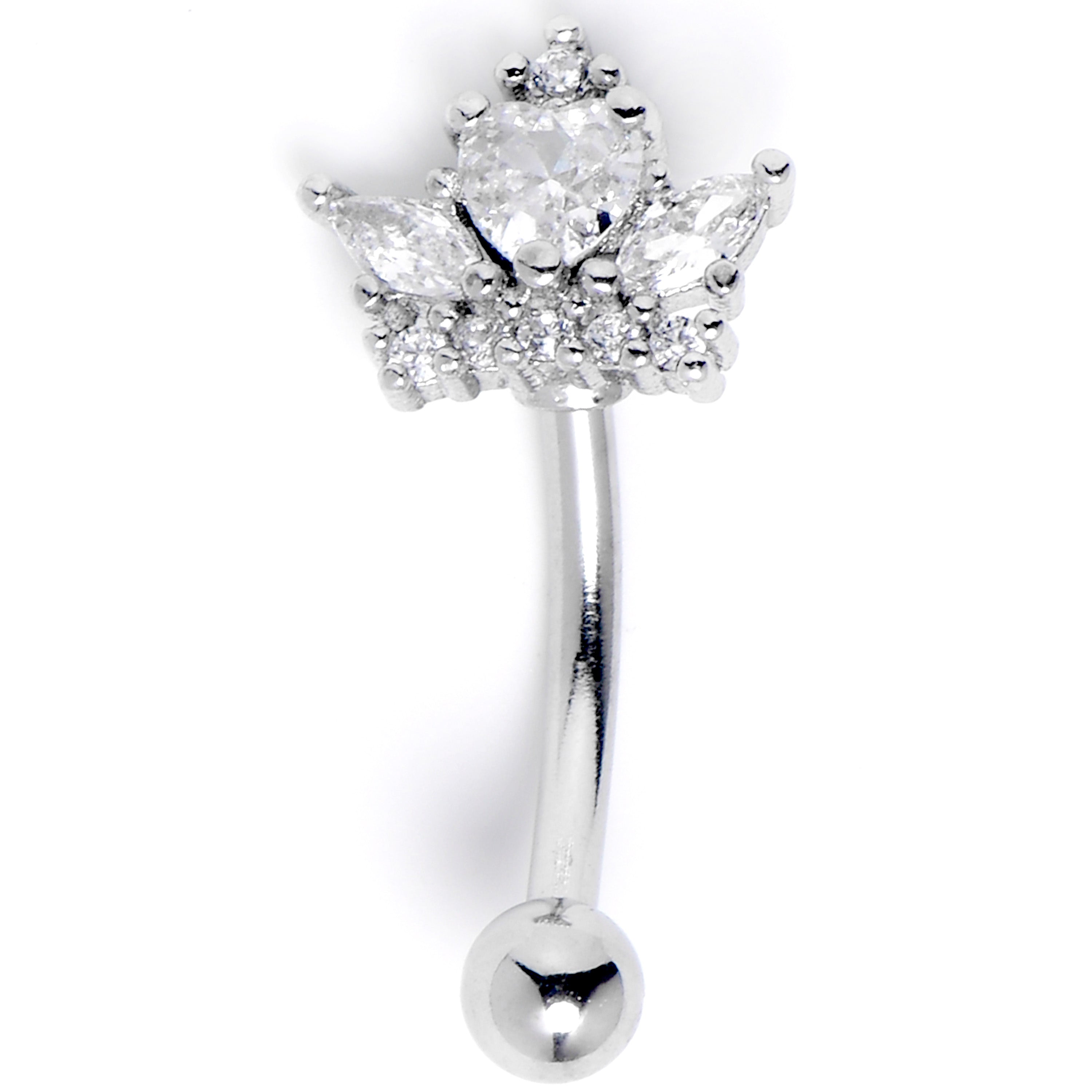 16G 5/16 Clear Gem Heart Crown Curved Eyebrow Ring