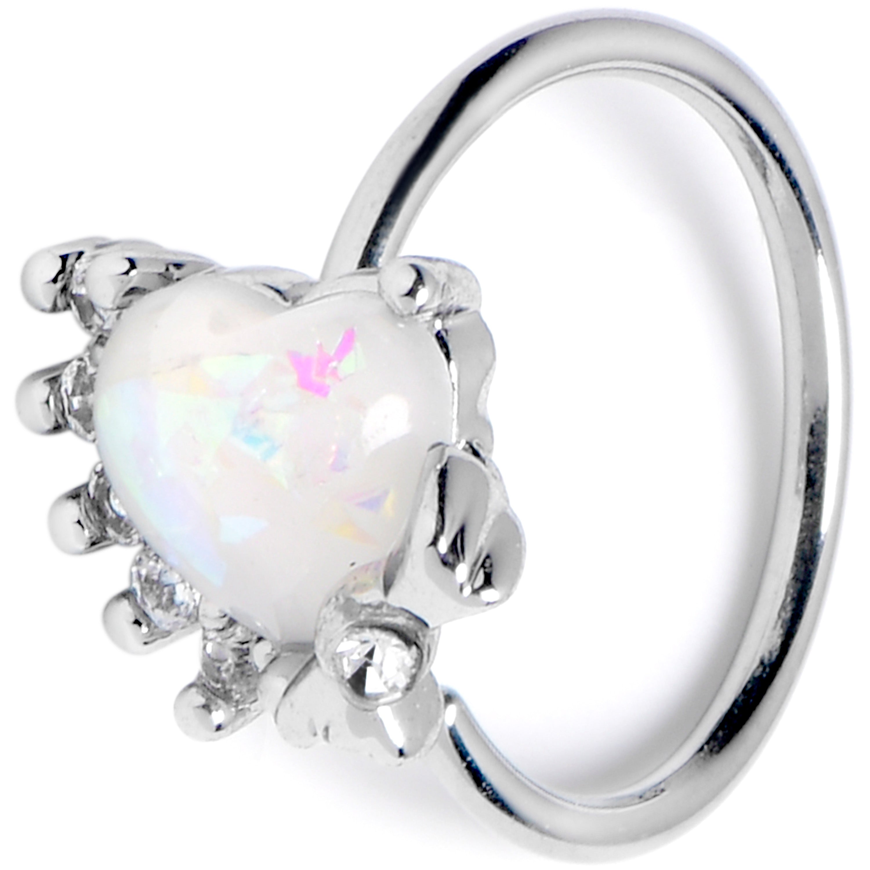 20 Gauge 5/16 White Faux Opal Sunny Heart Nose Hoop