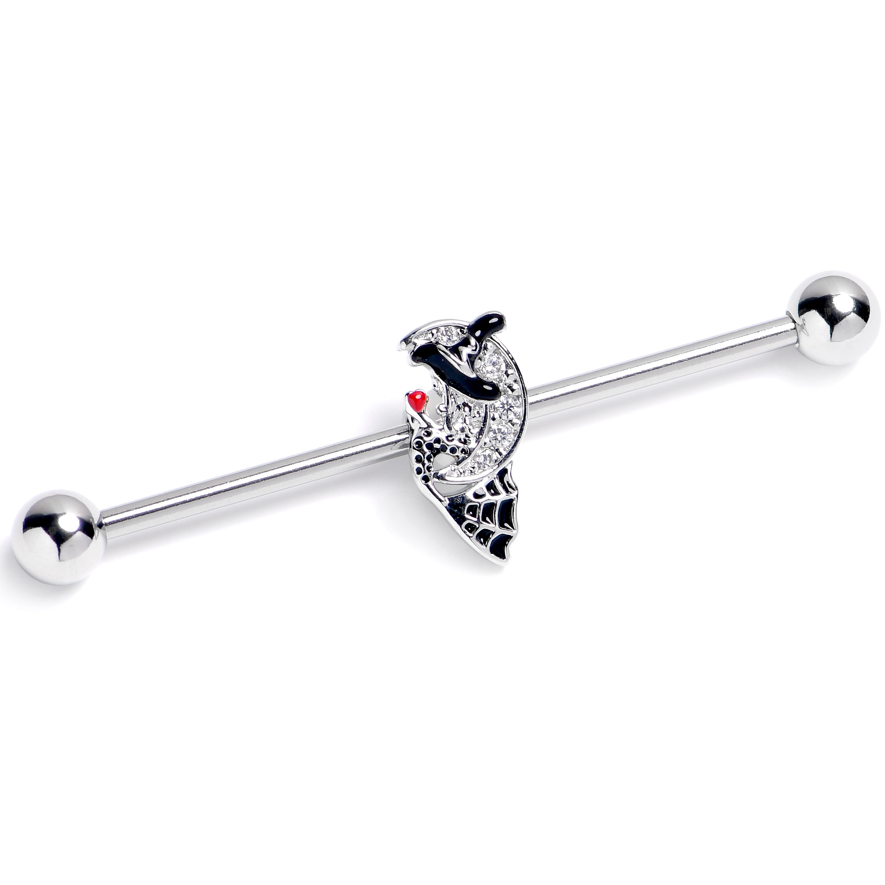 14G Clear Gem Crescent Moon Witch Industrial Barbell 38mm