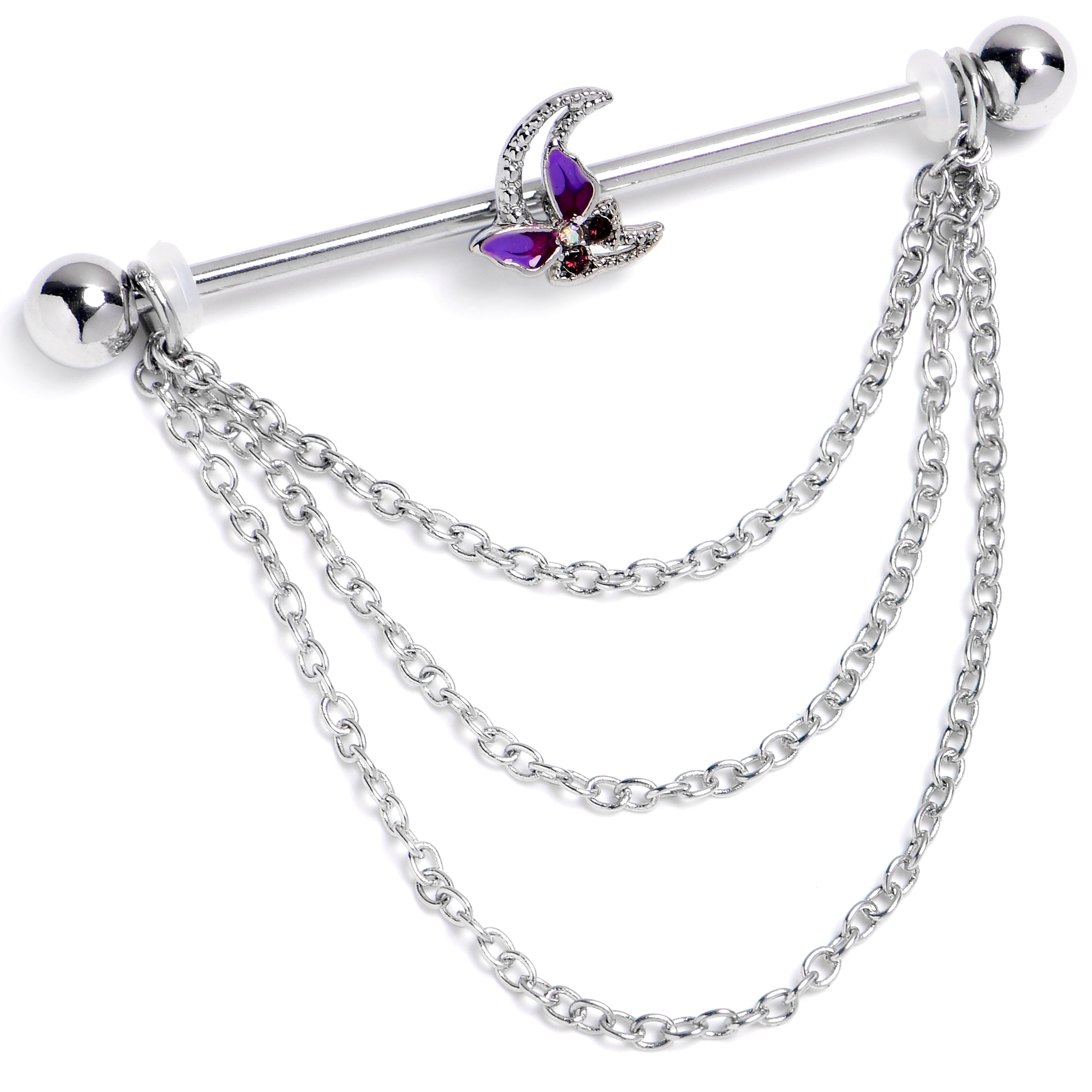 14G Aurora Gem Butterfly Purple Beauty Dangle Industrial Barbell 38mm