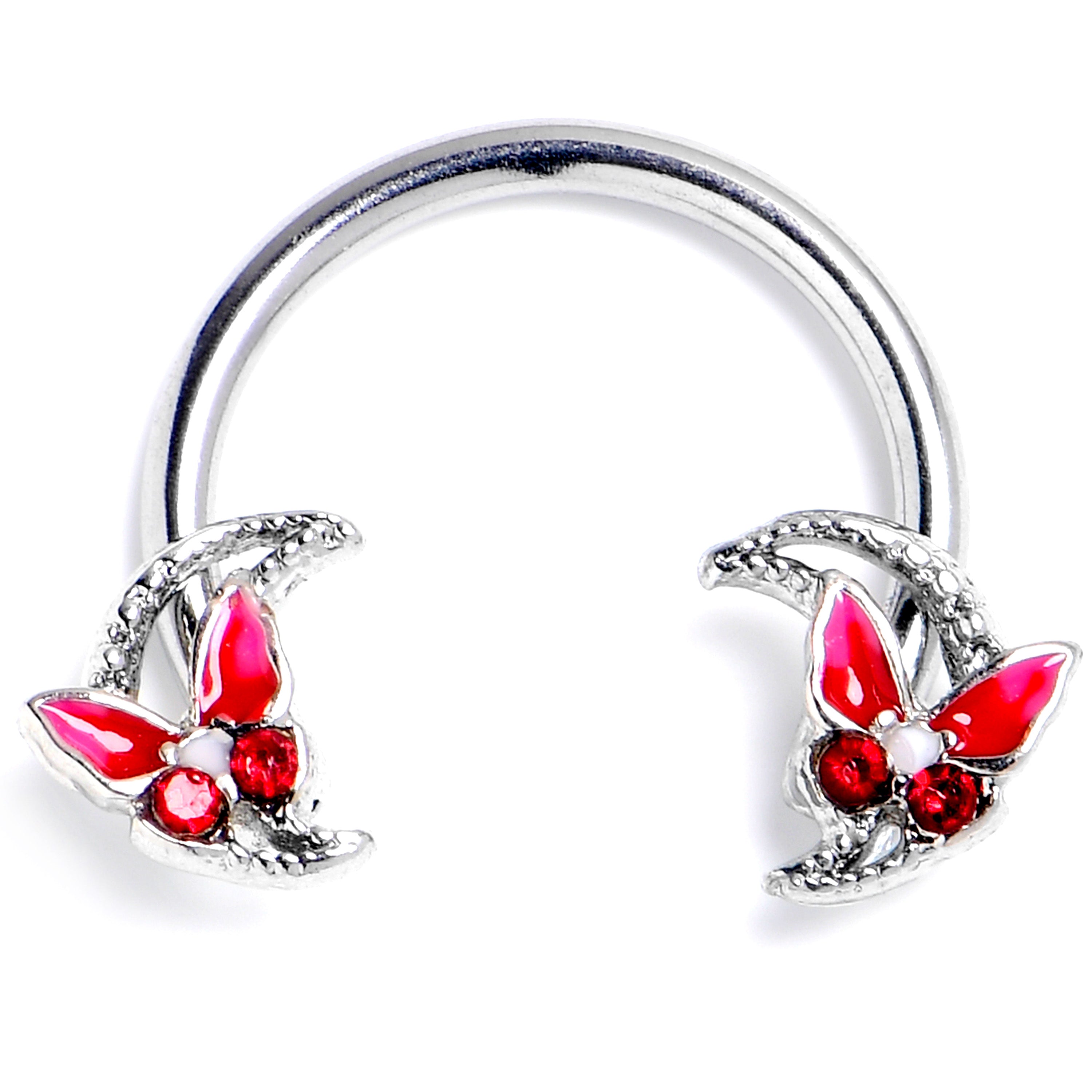 16G 3/8 Aurora Gem Butterfly Pink Beauty Horseshoe Circular Barbell