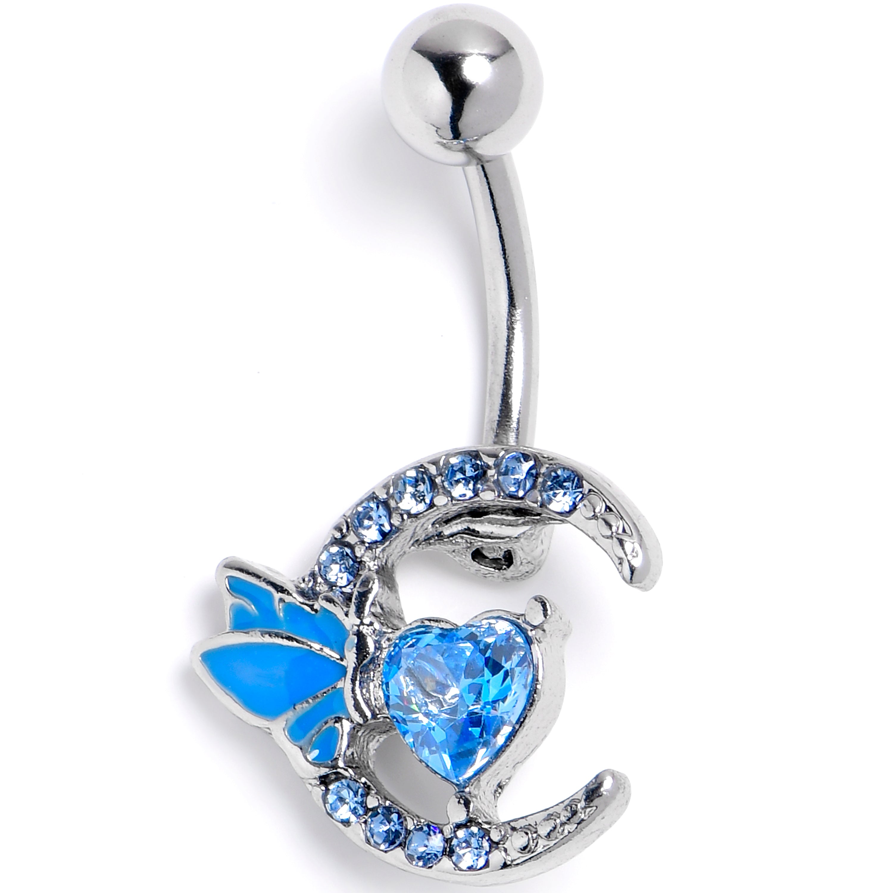 Blue Gem Butterfly Heart Moon Belly Ring