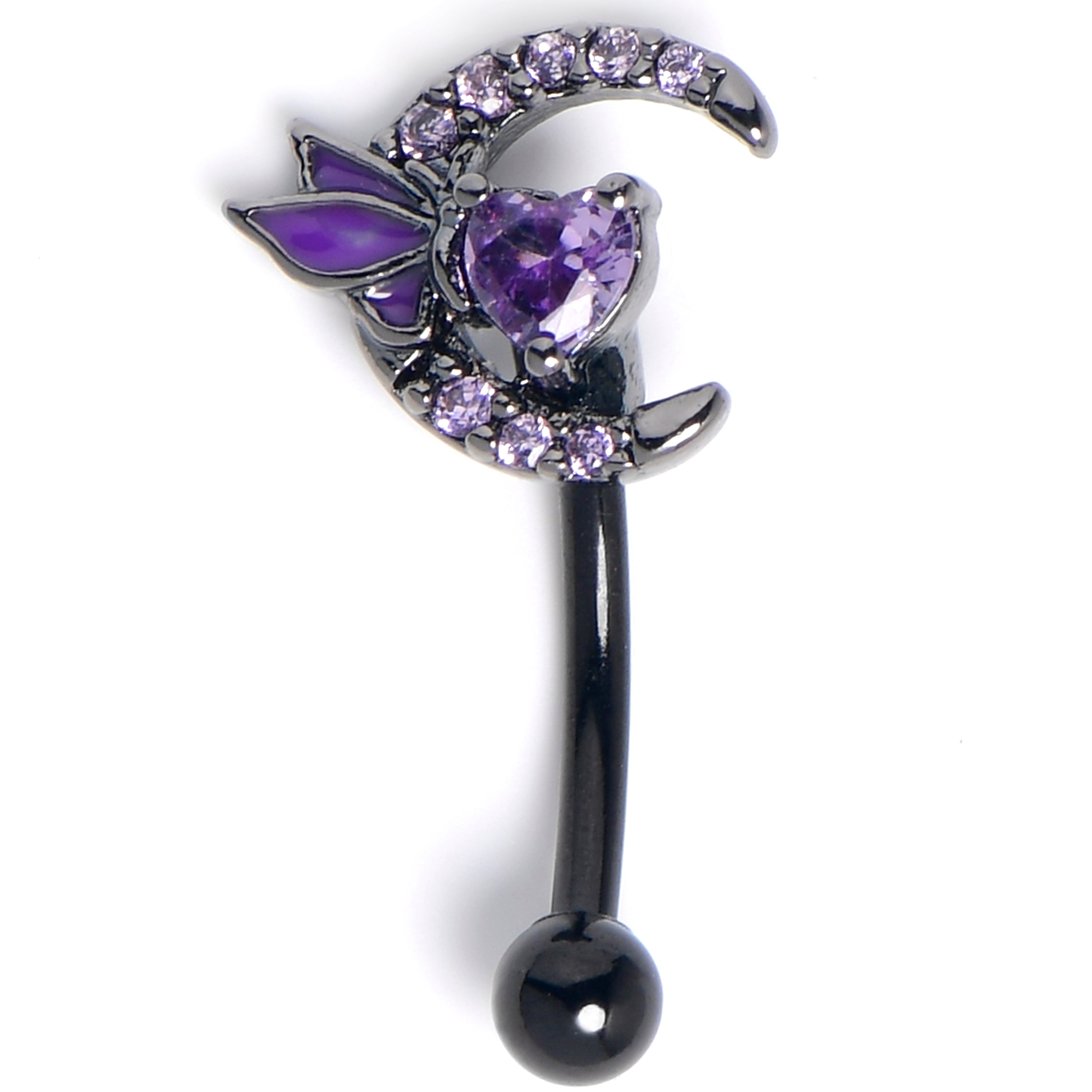 16G 5/16 Purple Gem Black Butterfly Heart Moon Curved Eyebrow Ring