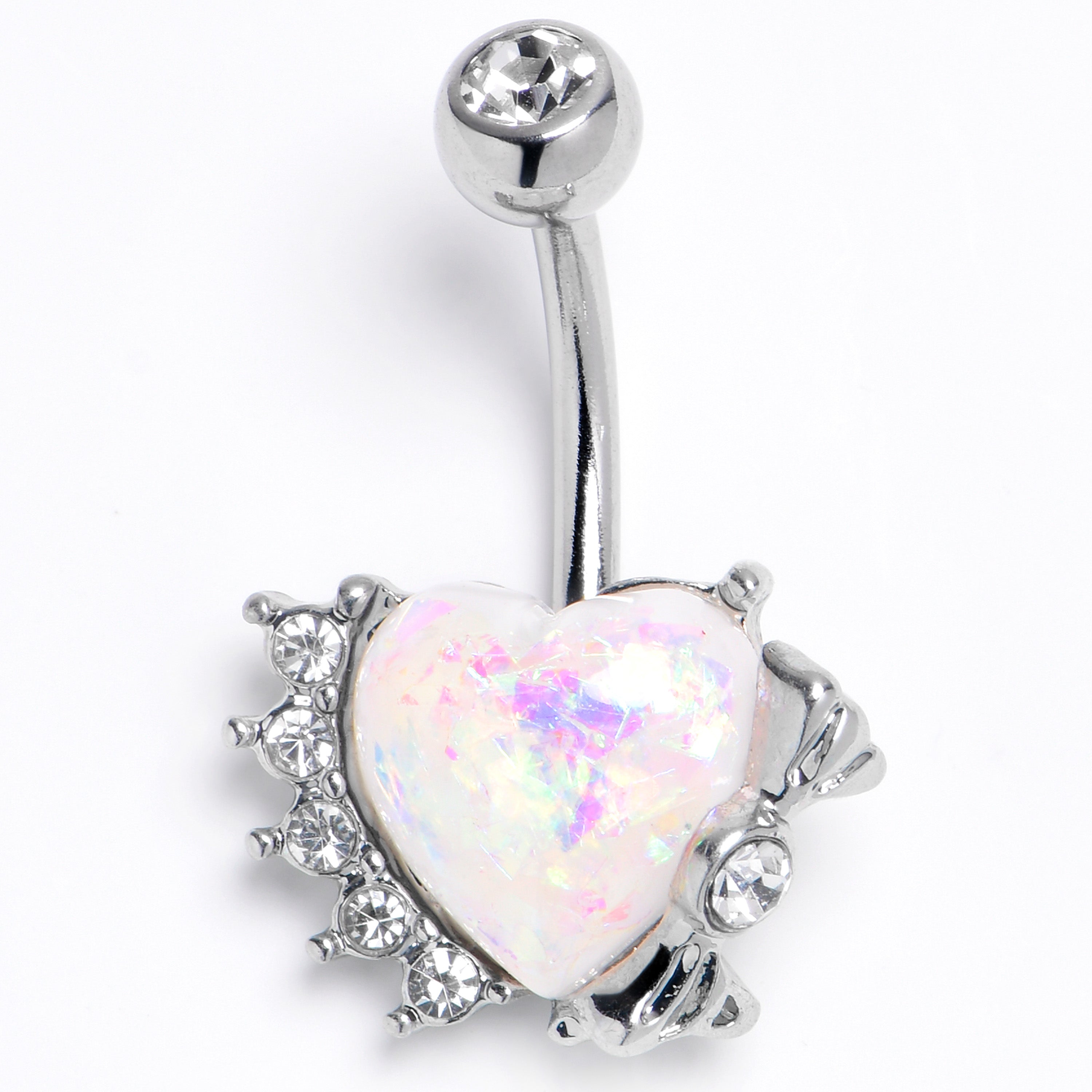 White Faux Opal Sunny Heart Belly Ring