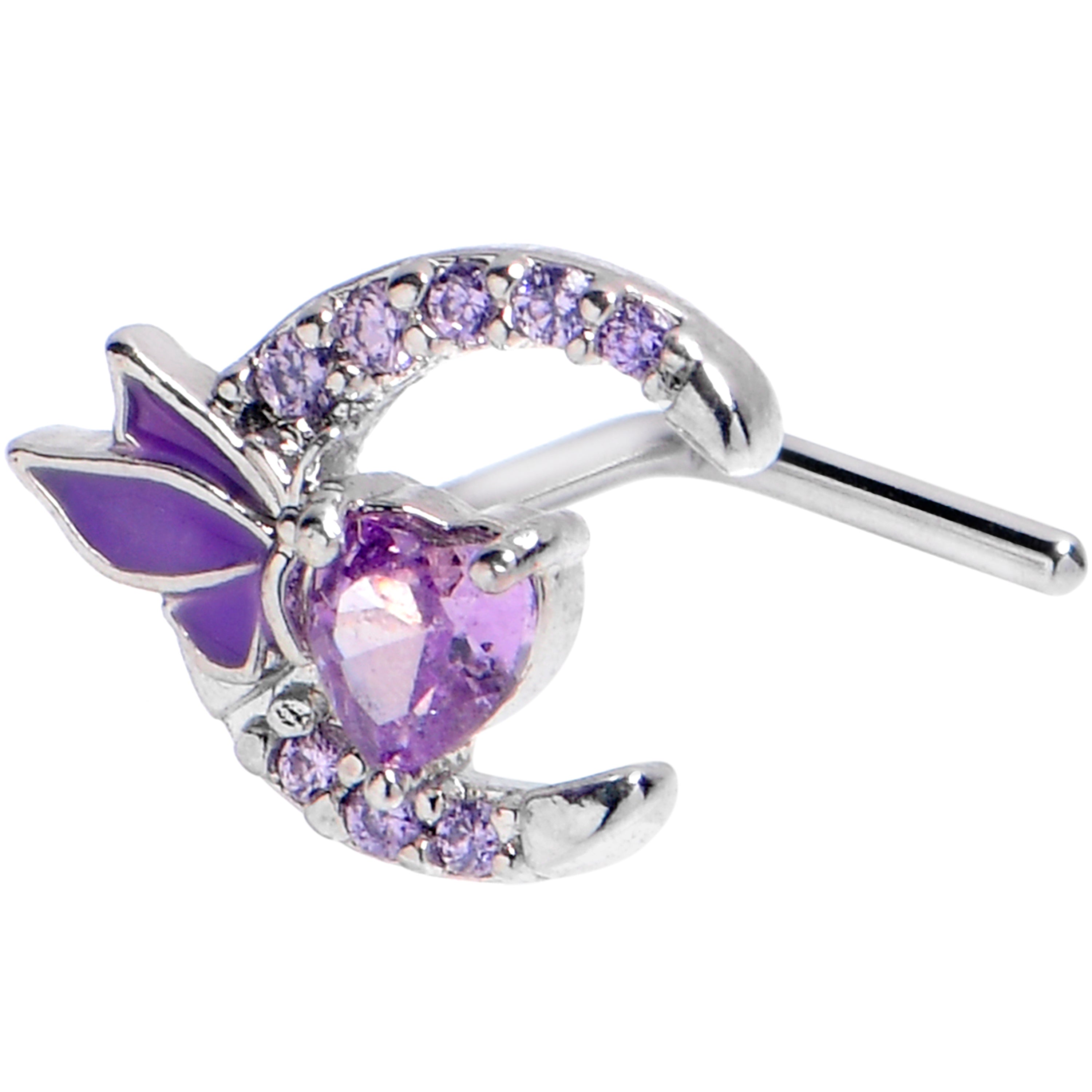 20G 7mm Purple Gem Butterfly Heart Moon L Shape Nose Ring