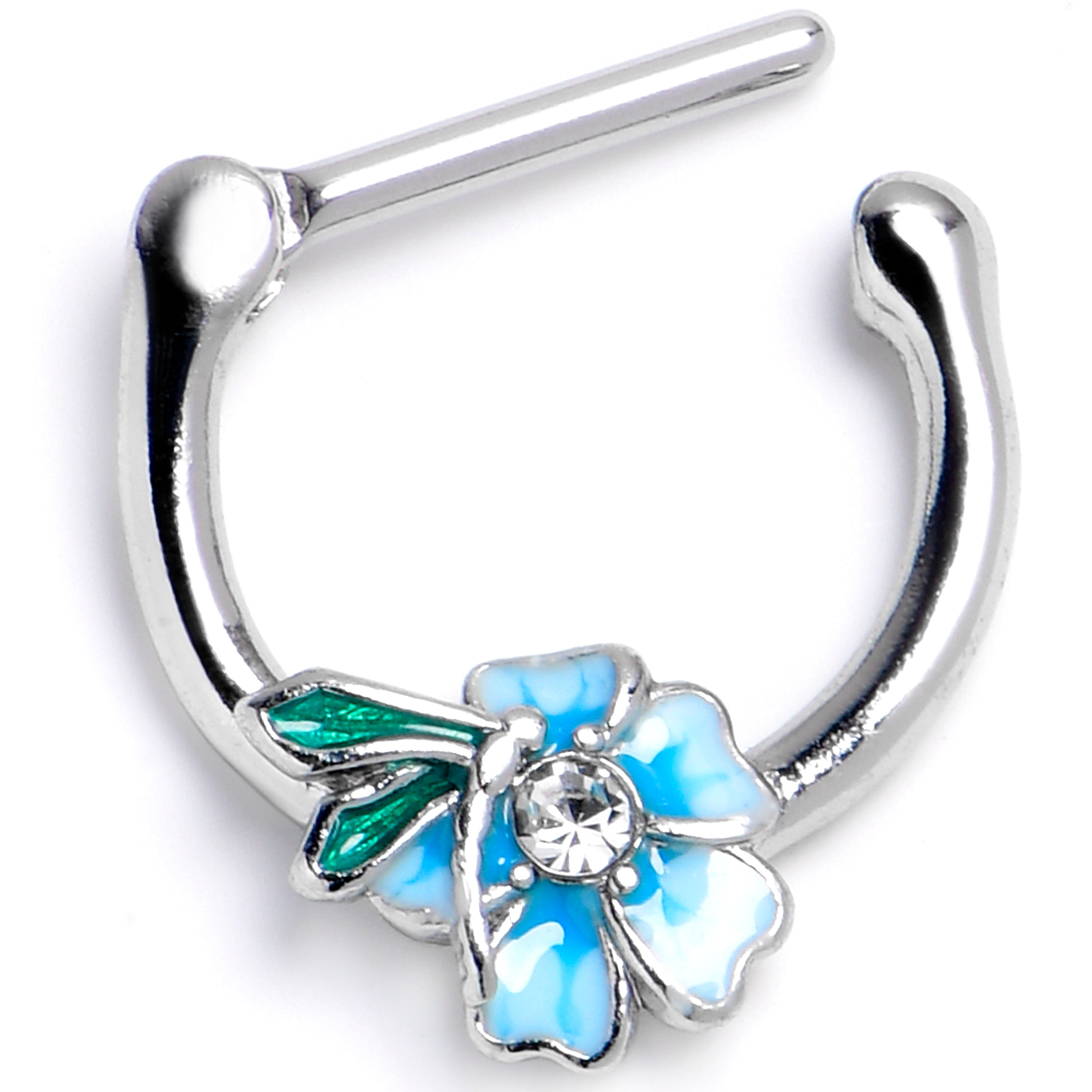 16G 5/16 Clear Gem Faerie Flower Blue Cartilage Clicker