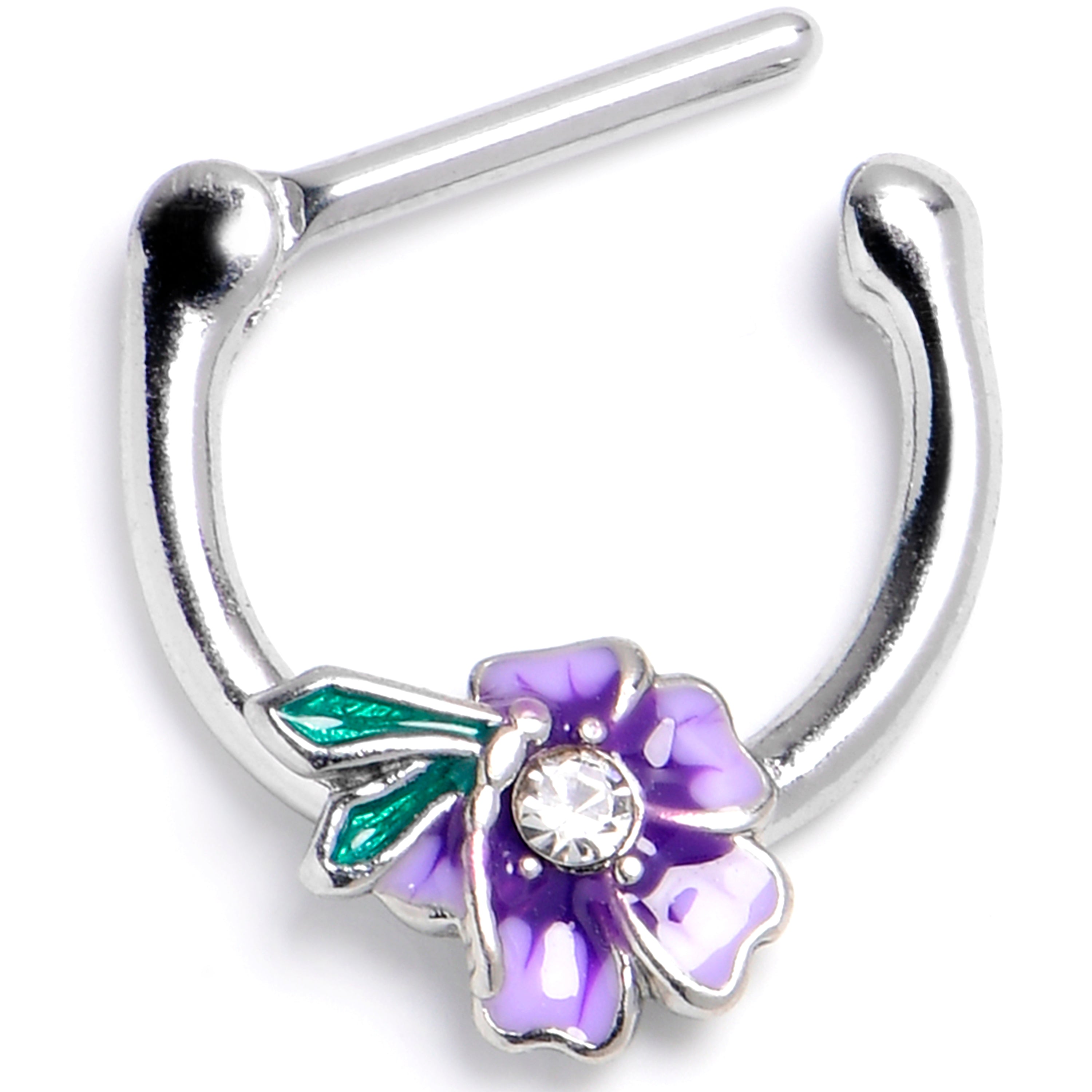 16G 5/16 Clear Gem Faerie Flower Purple Cartilage Clicker