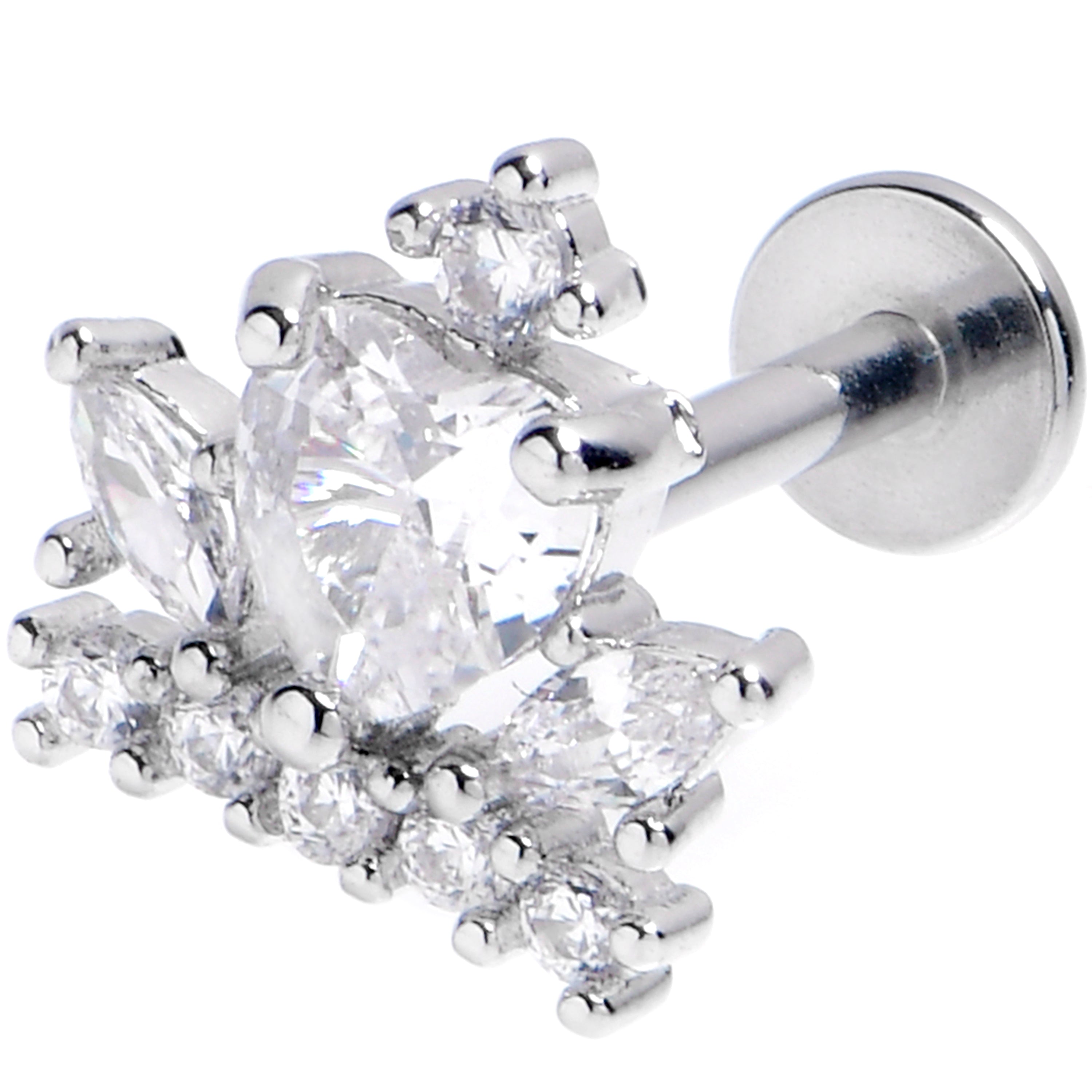 16G 5/16 Clear CZ Gem Crown Heart Labret Monroe Tragus