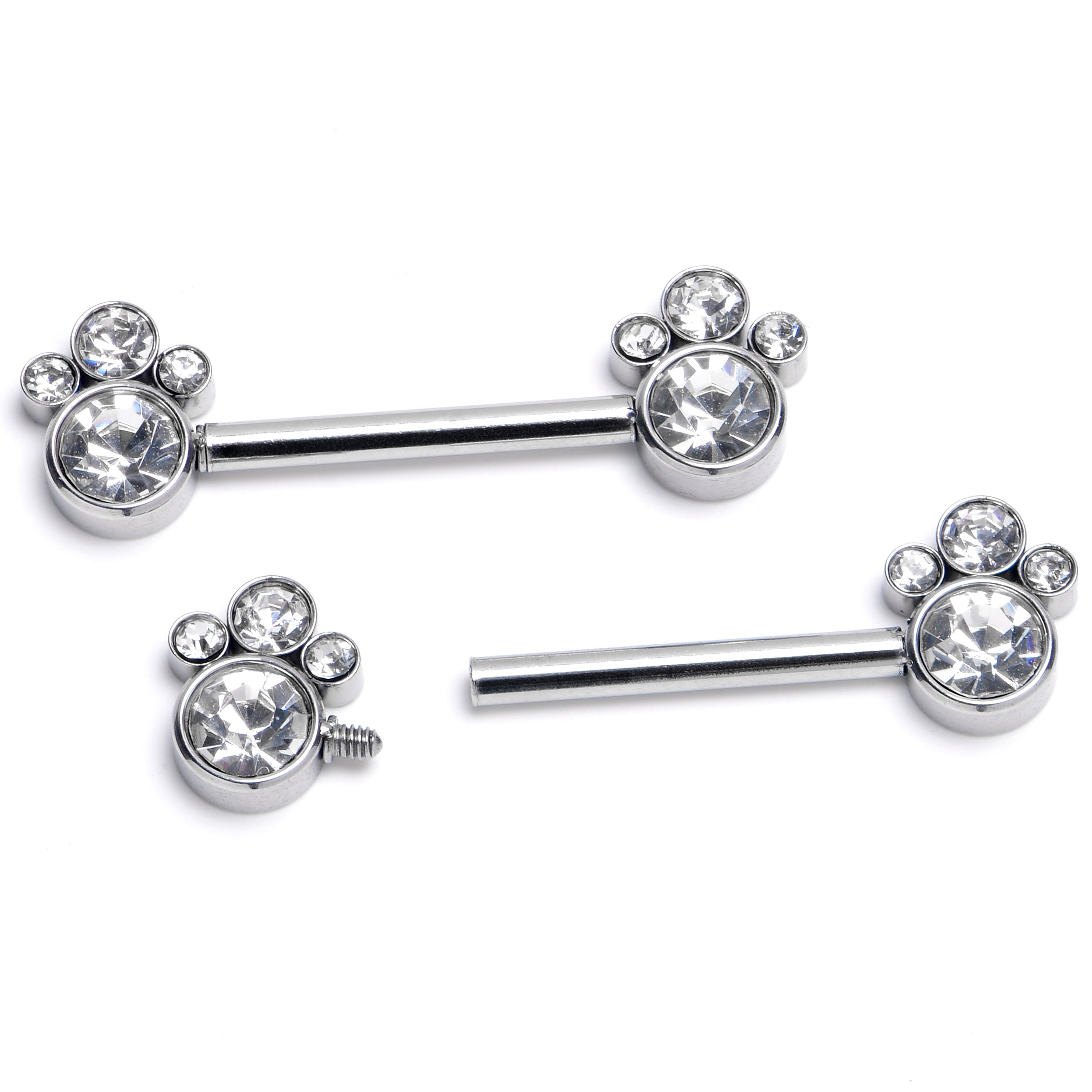 14G 9/16 Clear CZ Gem Quartet Internally Threaded Nipple Ring Set