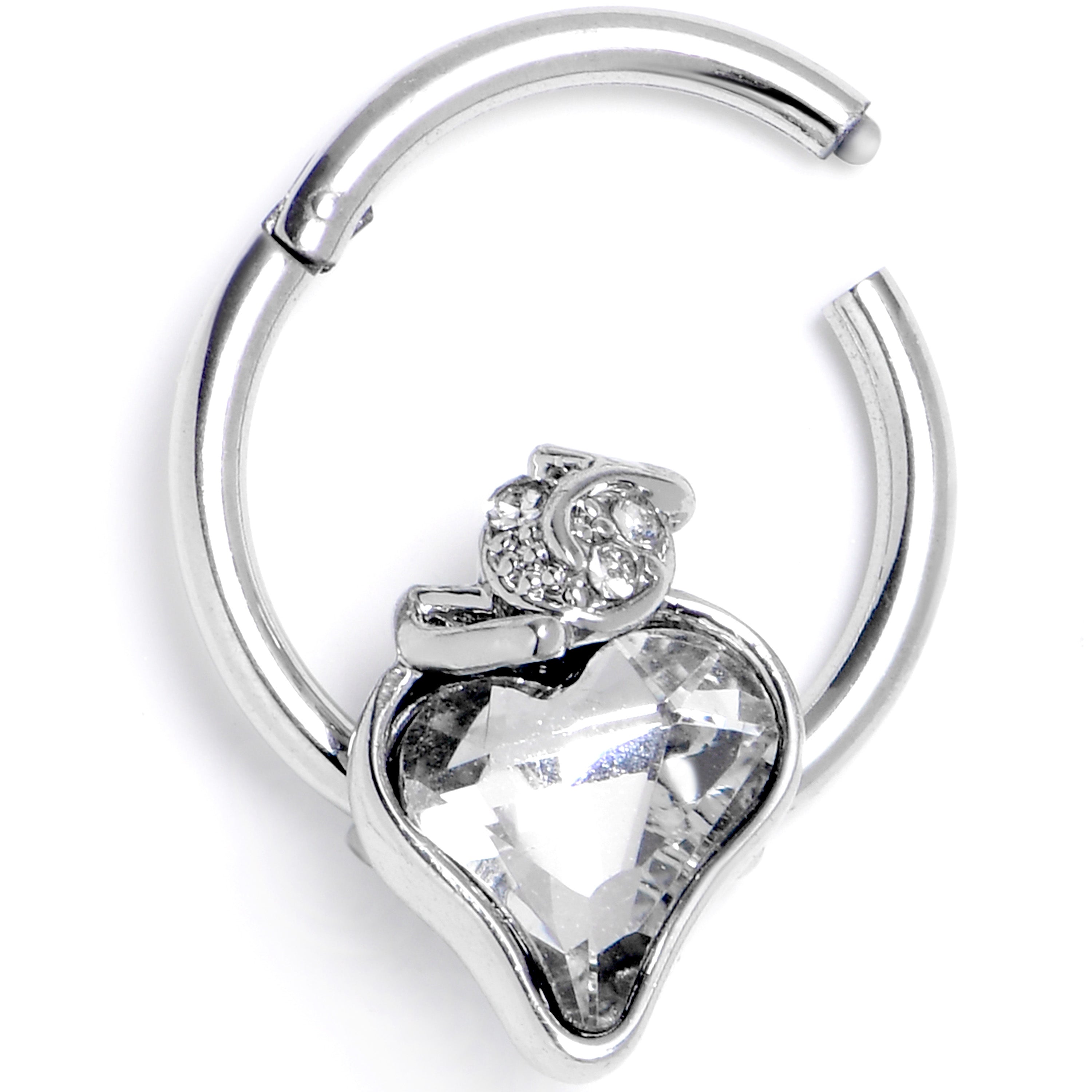 16G 3/8 Clear Gem Strawberry Love Hinged Segment Ring