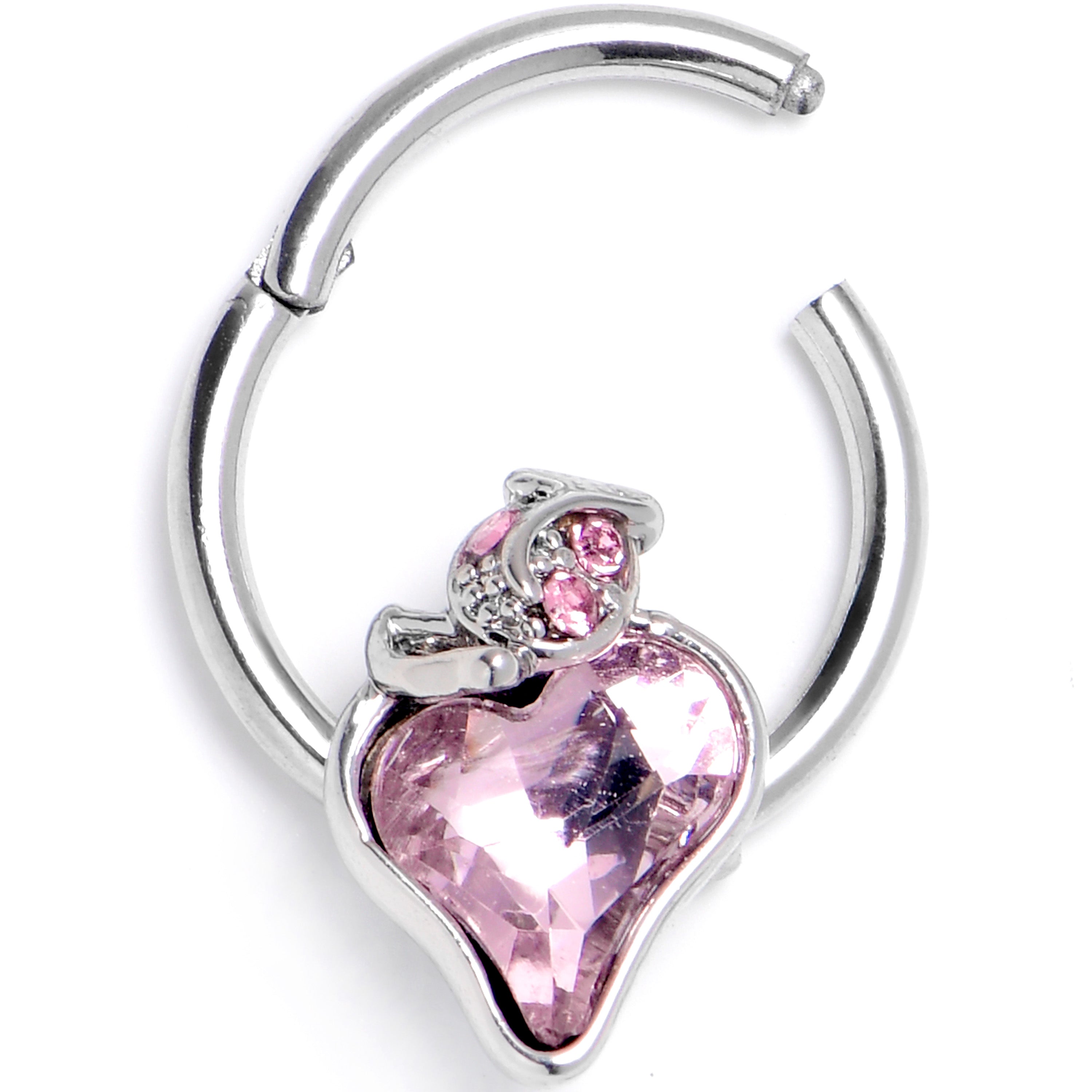 16G 3/8 Pink Gem Strawberry Love Hinged Segment Ring